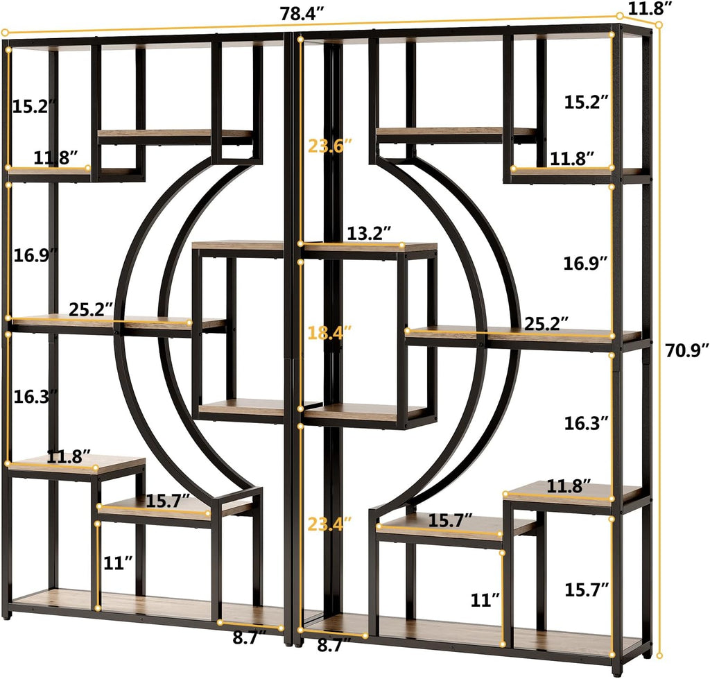 HolliWill 70.8' Tall Bookshelf Set of 2, 79' Wide Geometric Display Shelf with 18 Open Storage Shelves, Etagere Bookcase for Living Room, Office, Bedroom - Anti-Tip & Adjustable Feet