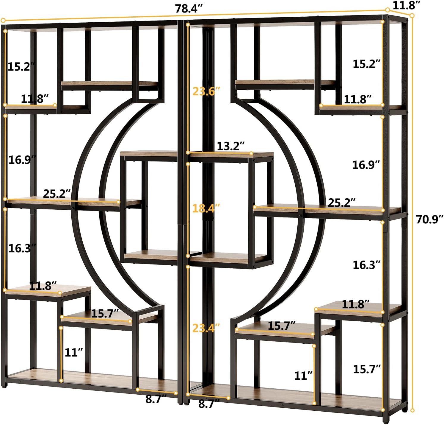 HolliWill 70.8' Tall Bookshelf Set of 2, 79' Wide Geometric Display Shelf with 18 Open Storage Shelves, Etagere Bookcase for Living Room, Office, Bedroom - Anti-Tip & Adjustable Feet