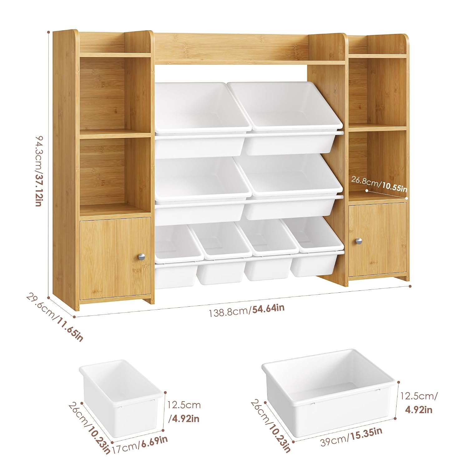 FOTOSOK Toy Storage Organizer with 8 Toy Bins, 55''Large Toy Organizers and Storage with Top Shelf, Toy Storage and Kids Bookshelf with 6 Storage Cubbies, Playroom Storage and Toy Box, Natural