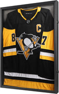 Large Jersey Frame Display Case, 26x37 Lockable Shadow Box Sports Jersey Frame with UV Protection Acrylic and Metal Hanger for Baseball Basketball Football Soccer Hockey XXL Shirt, Linen Black