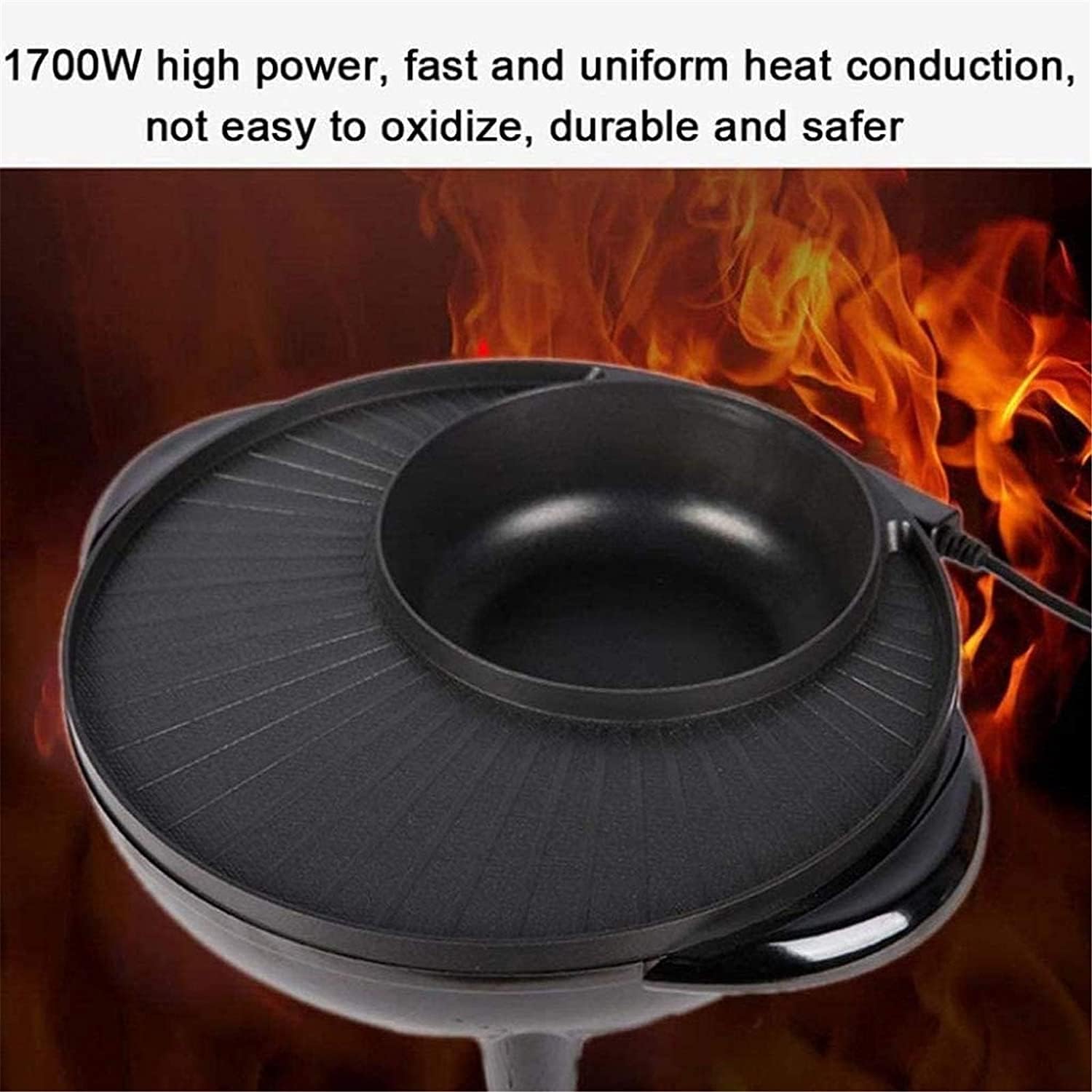 Electric BBQ Grill Indoor Electric Griddle Grill Teppanyaki BBQ Hot Plate Camping, Non Stick, Adjustable Temperature 1700W-Multifunction Two-in-one Electric Smokeless,Portable Nonstick Griddl