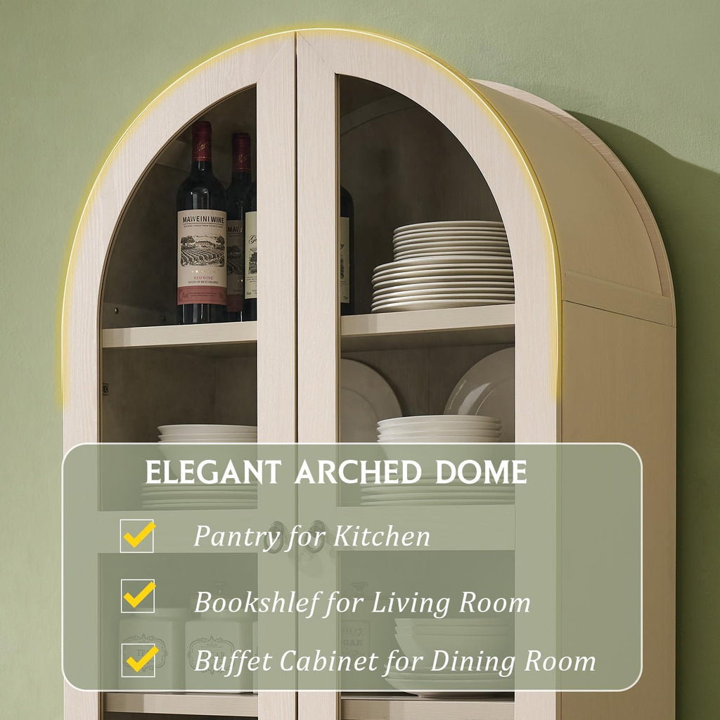 IFGET 71' Tall Arched Kitchen Pantry Cabinet, Wood Kitchens Storage Cabinets with 2 Large Drawers and Adjustable Shelves, Modern Farmhouse Versatile Cupboard for Kitchen, Dining Room, Bathroom, Cream