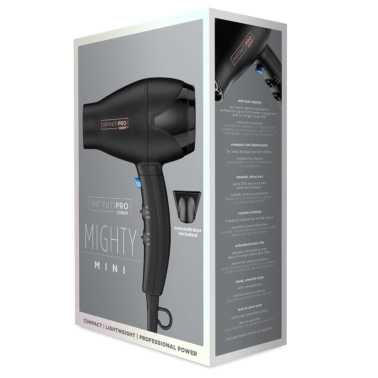 INFINITIPRO by CONAIR Travel Hair Dryer, Mighty Mini Compact Lightweight Professional AC Motor Hair Dryer| (Pack of 4)