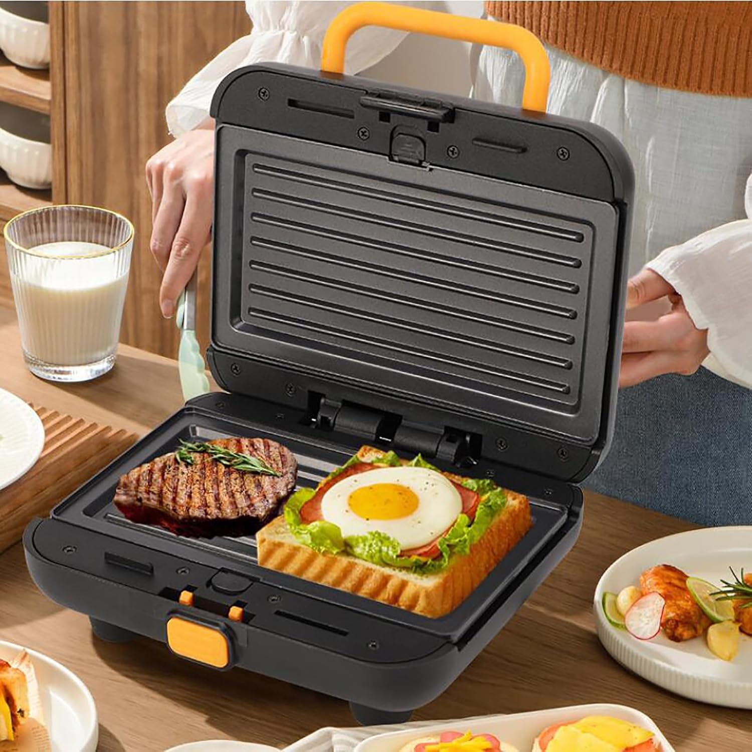 3 in 1 Indoor Grill, Panini Press Grill Sandwich Maker, Electric Contact Grill and Griddle with Removable Nonstick Grill Plates, Stainless Steel Sandwich Maker Compact Indoor Grill