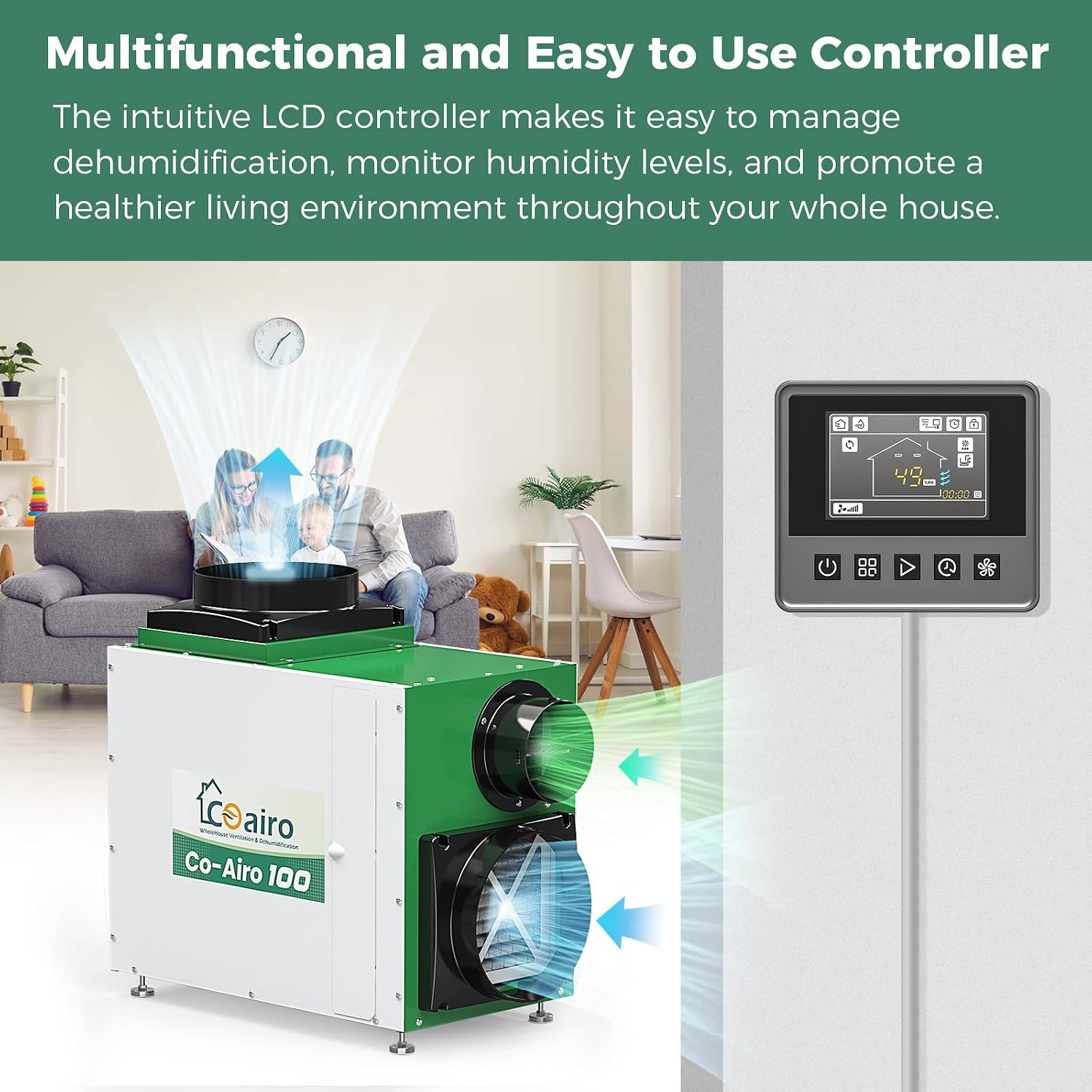 Whole House Dehumidifier 90 Pint with Fresh Air Function, Crawl Space Dehumidifier with Drain Hose Up to 2300 sq. ft. for Grow Tent, Whole House, Commercial, Basement, Water Damage