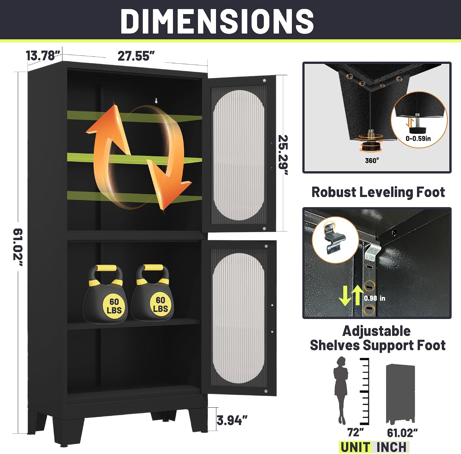 PAOFIN 61' Black Pantry Storage Cabinet, Kitchen Pantry Cabinet with Acrylic Glass Doors and Shelves, with Adjustable Leveling Foot for Kitchen, Living Room and Dining Room. 61'