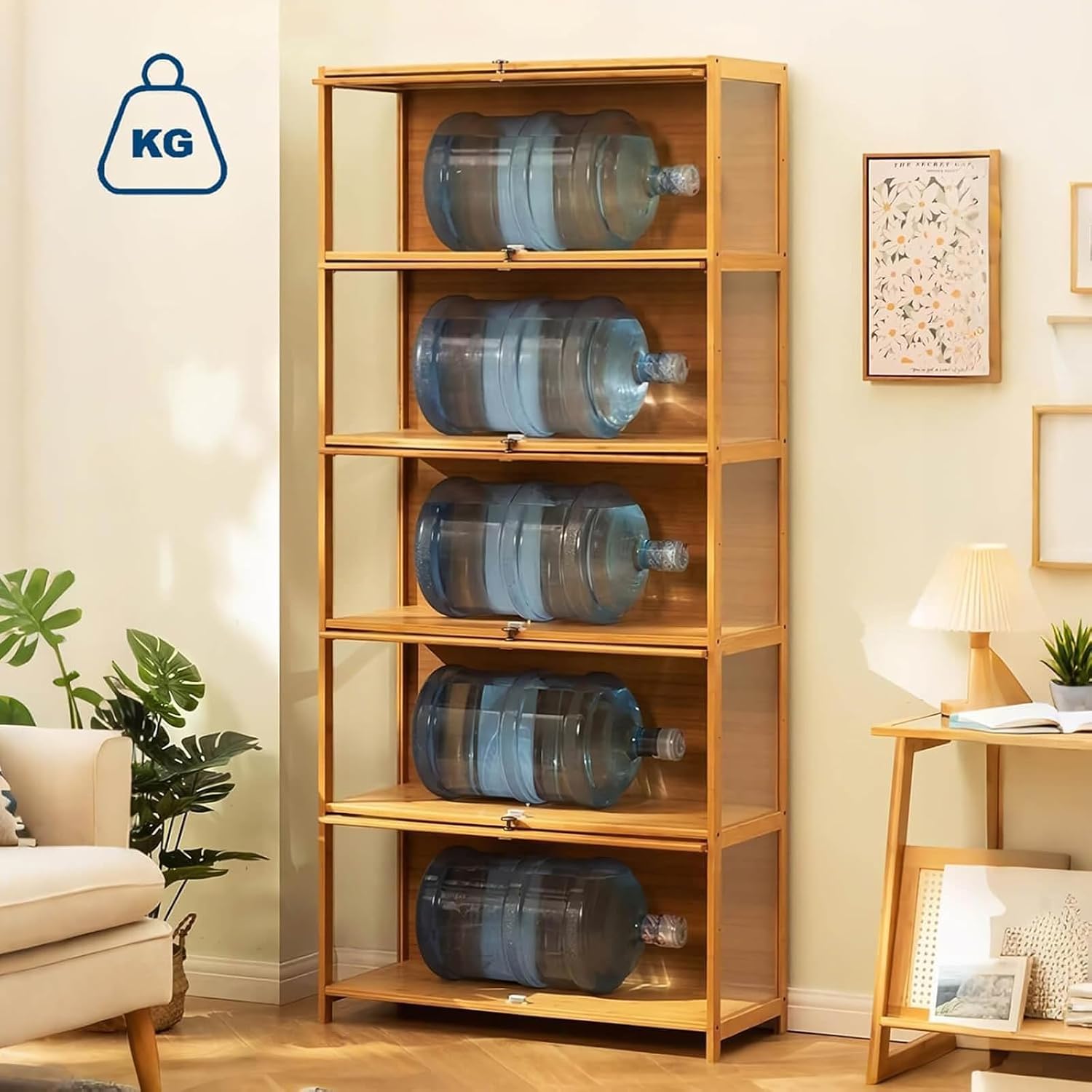 Display Cabinet with Acrylic Glass Doors, 5-Tier Curio Cabinet, Collectibles Toy Organizers Rack & Display Shelf, High Display Case for Home, Office, Playroom, Living Room (Wooden flep Door)