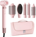 MESCOMB 6 in 1 Hot Air Styler Wrap, Professional Hair Styler with Thermal Round Brush for Blowouts, Fast Drying for Blow Dry, Curling, Volumizing, Straightening, Salon Results in Minutes (Light Pink)