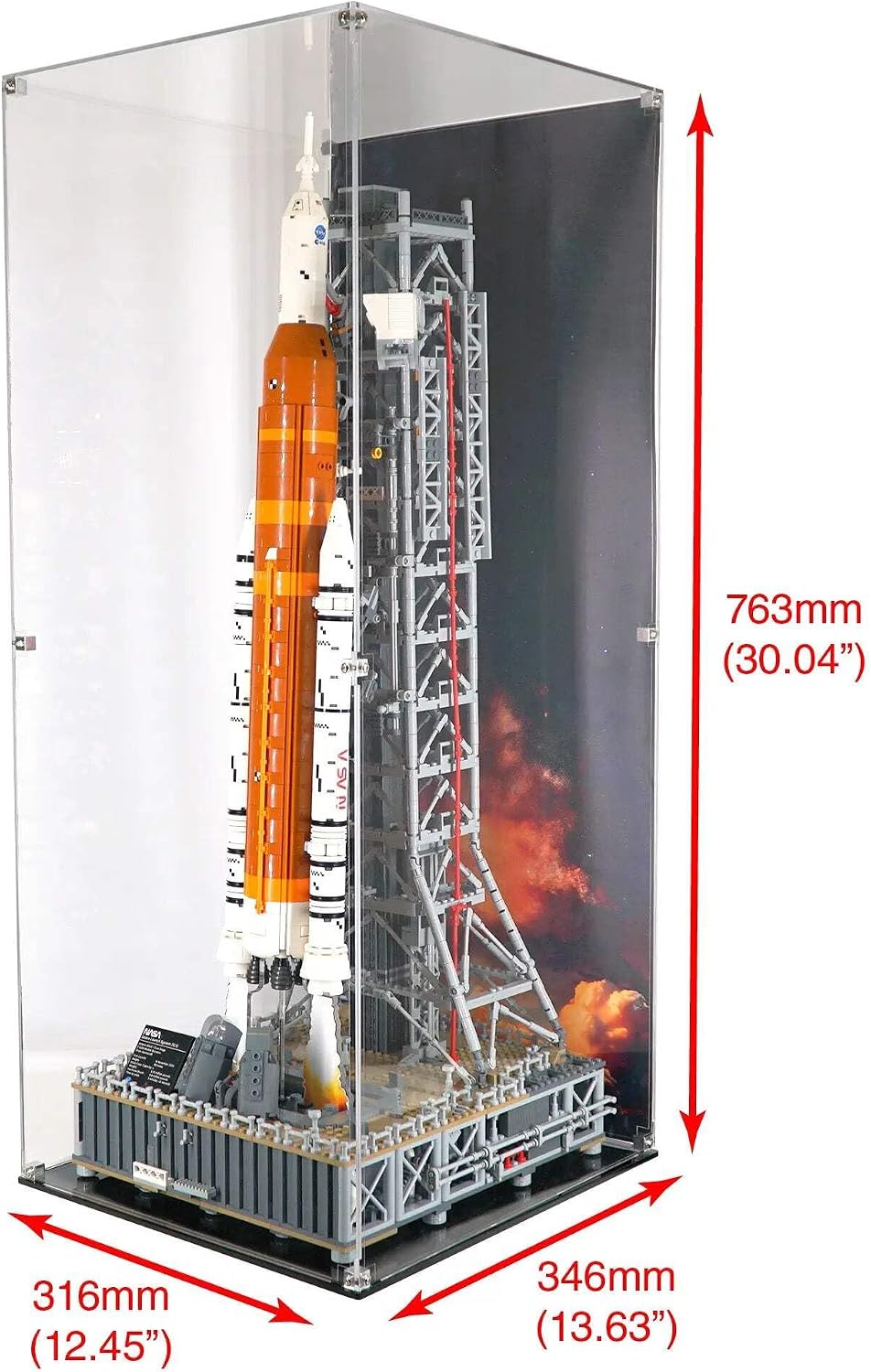 Display Case Compatible with Lego 10341 - NASA Artemis Space Launch System - Acrylic Dustproof Showcase with Pre-Printed Background - Set Not Included