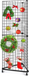 GADFISH Triangular Gridwall Panel Display Stand, Black Triangle Wire Grid Tower with Base and Casters, 24' x 68' Rolling Grid Wall, Panel Stand for Home Organization, Retail, Trade Show, Vendor