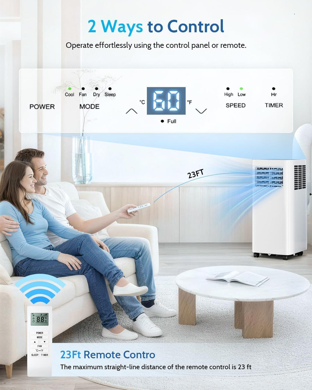 EnerGlow 10,000 BTU Portable Air Conditioners, 3-in-1 Air Conditioner Portable up to 450 sq.ft, Portable AC Unit with Cool, Fan, Dehumidifier, Sleep, 24H Timer, Remote for Bedroom