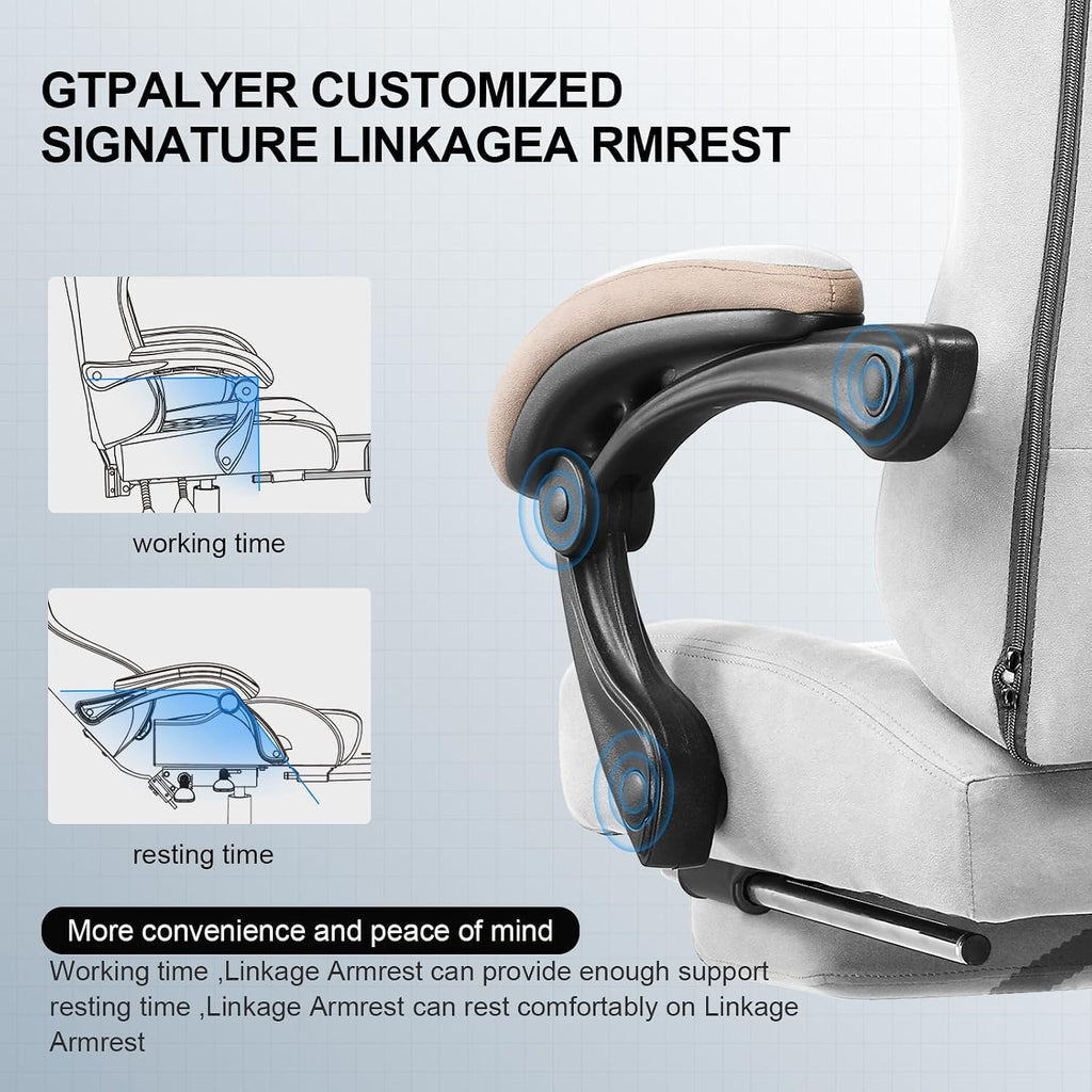 GTPLAYER Gaming Chair, Computer Office Chair with Pocket Spring Cushion, Linkage Armrests and Footrest, High Back Ergonomic Computer Chair with Lumbar Support Task Chair with Footrest