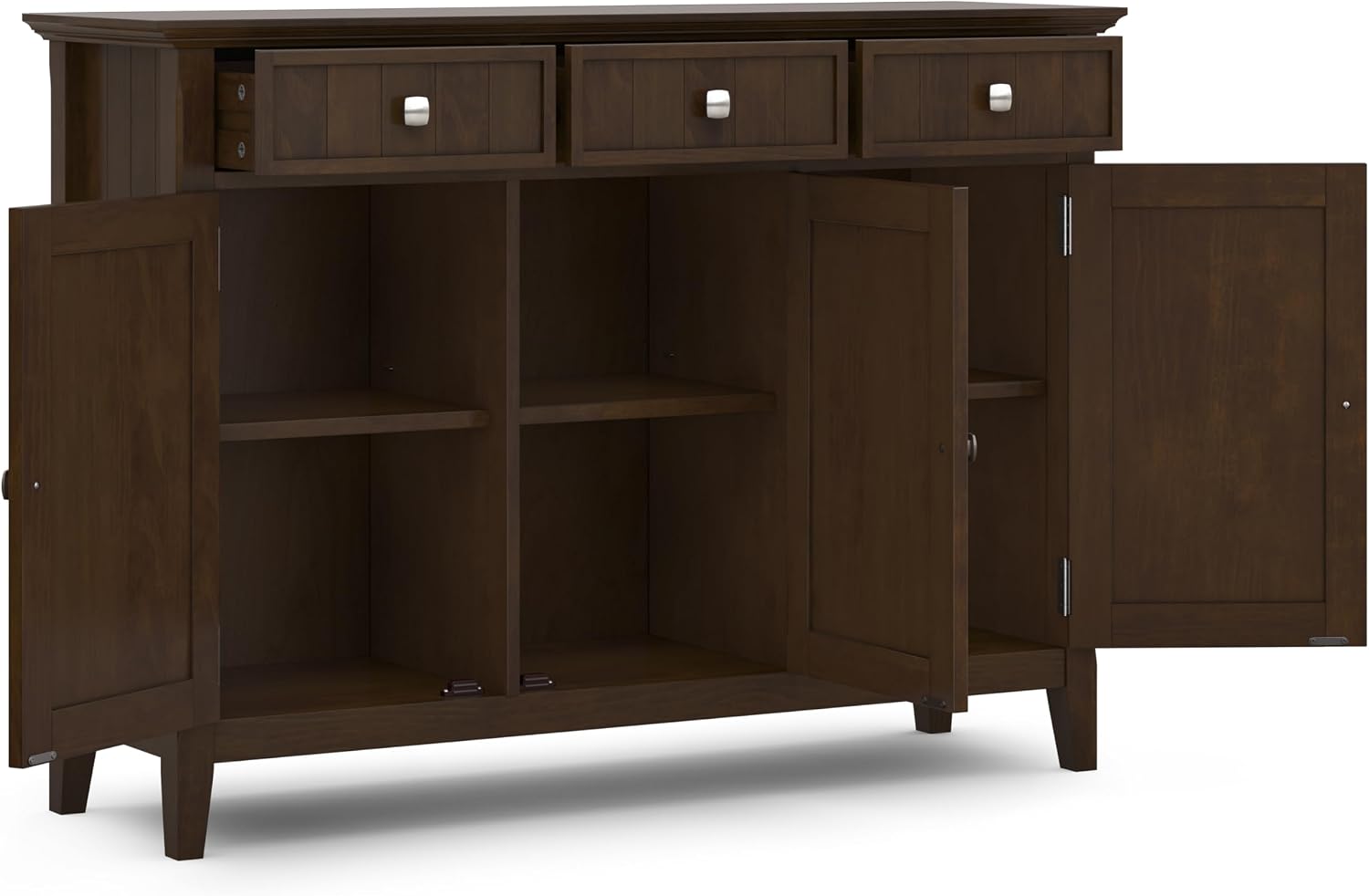 SIMPLIHOME Acadian Storage Cabinet - 51 inch Wide Solid Wood Entryway Storage Cabinet in Brunette Brown, Transitional Cabinet for Hallway or Living Room with 3 Drawers and Adjustable Shelves
