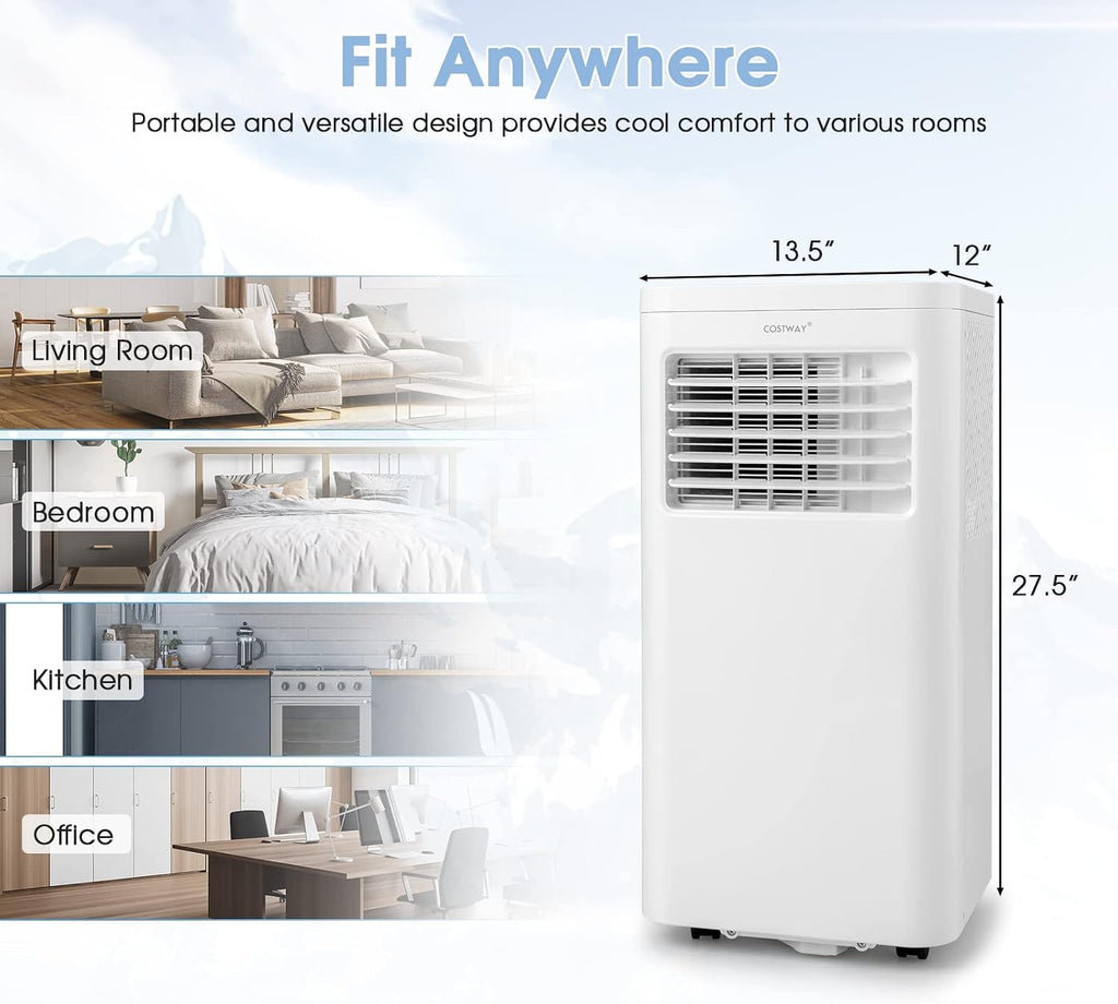 COSTWAY Portable Air Conditioner, 8000 BTU 3-in-1 Personal AC Unit with Built-in Dehumidifier, Fan Mode, Sleep Mode, 24H Timer, Remote Control, Cools up to 250 Sq. Ft for Bedroom