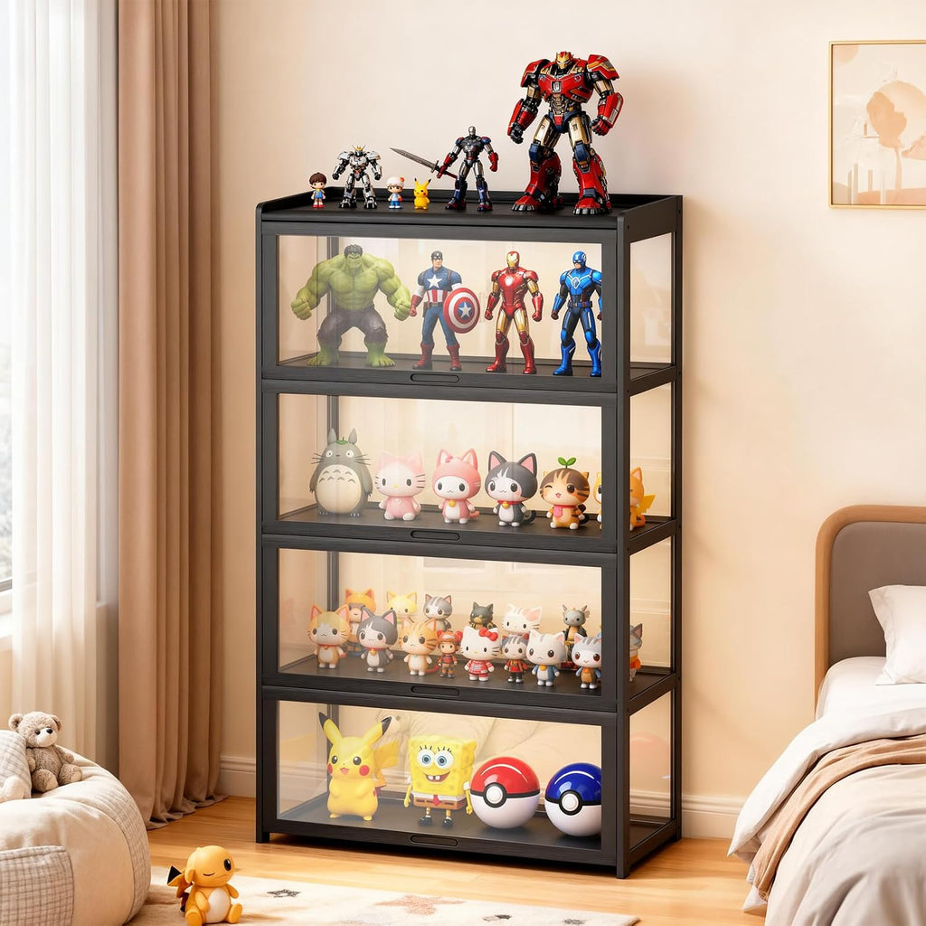 Athena Collection Curio Display Cabinet, 4-Tier Acrylic Display Case 55' Tall Display Cabinet for Collectibles Figures Trophy for Living Room Office and Bedroom- Black