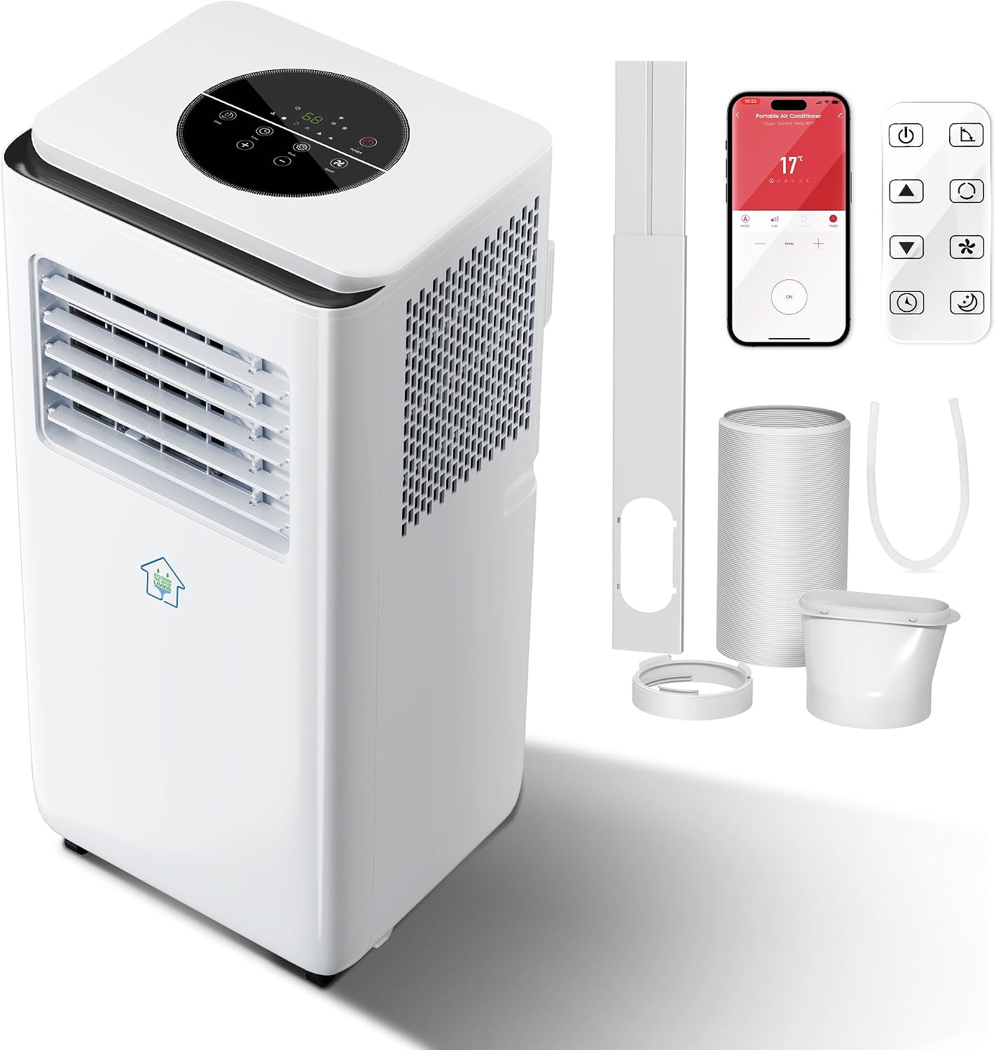 10,000 BTU Smart Air Conditioner with Heat, Auto-Evaporation Portable AC Unit with 4 Modes 2 Speeds/APP/Fast Cooling/Dehumidifier/Fan Mode/24Hrs Timer for Bedroom/Office