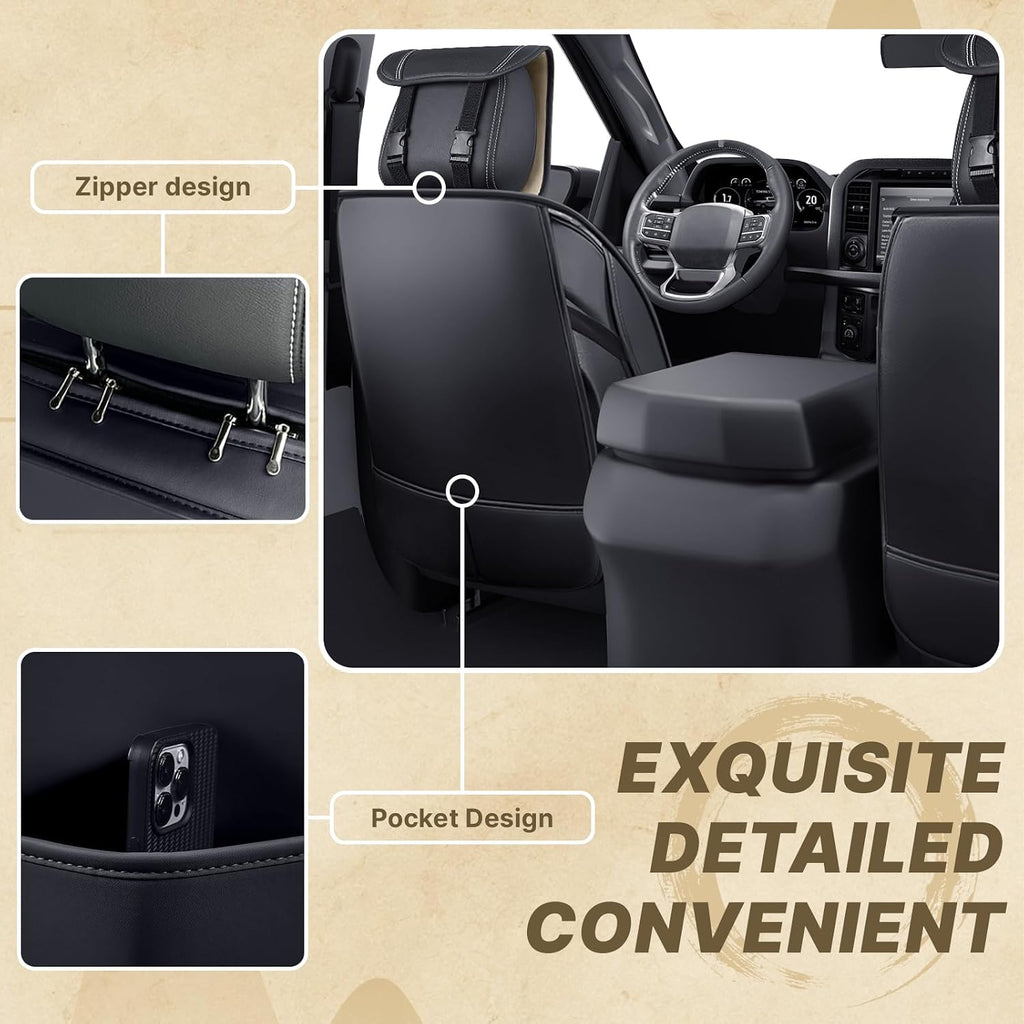 Fit for Ford F250 2011-2026 Seat Covers, Fashion Sport Seat Cover with Waterproof Leather, Airbag Safe Design Seat Protector (5 Front Seat Luxury, Pure Black)