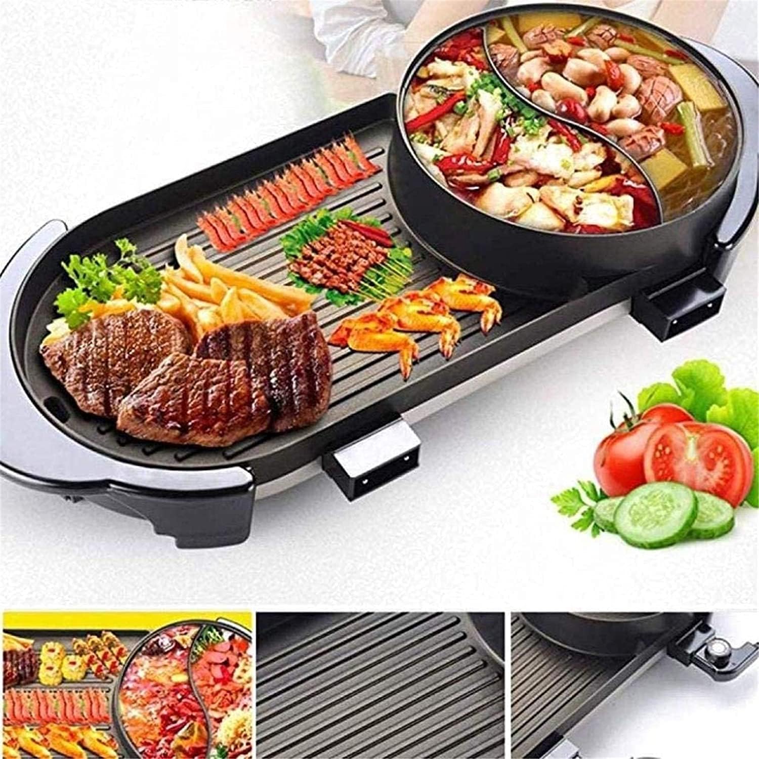 Indoor Korean Barbecue Grill Electric Teppanyaki Grill Table Hot BBQ Plate for Kitchen Dinner Party Camping Festival Cooking -Baking Pan Smokeless Barbecue 1500W,Portable Nonstick Griddle