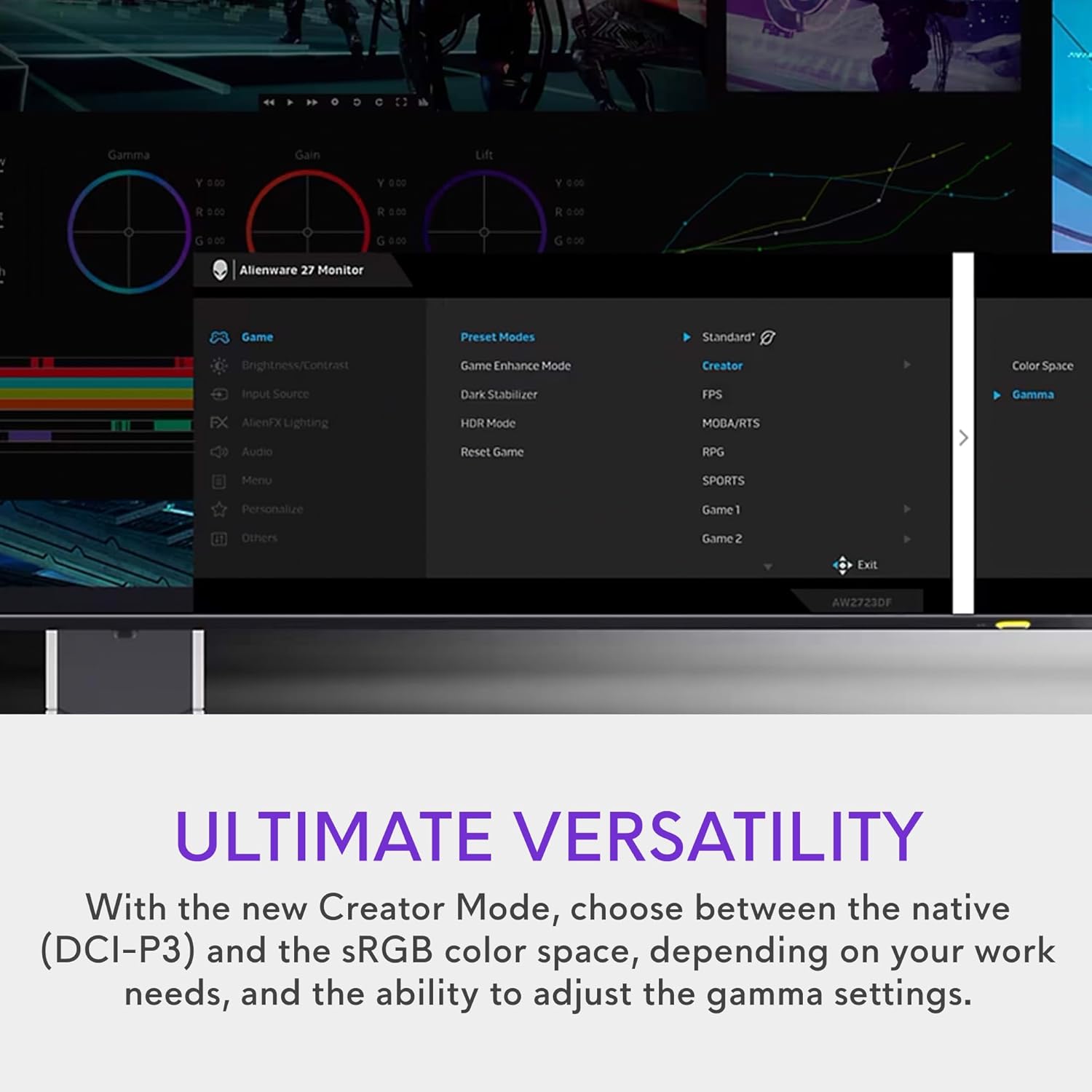 Alienware AW2723DF Gaming Monitor - 27-inch (2560 x 1440) 240Hz Display (DP 1.4), 1ms Response Time, NVIDIA G-Sync, Preset OSD Modes, Height/Tilt/Swivel/Pivot Adjustability - Lunar Light