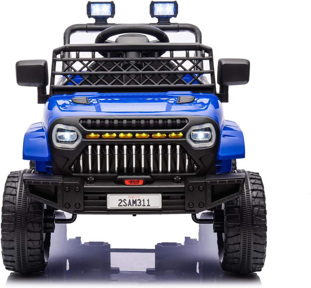 12V Ride On Car for Kids Electric Vehicle Toddlers Battery Powered Truck Car Toy with Remote Control, 4-Wheel Suspension, Battery Display, LED Lights, Music, for Boys Girls, Dark Blue