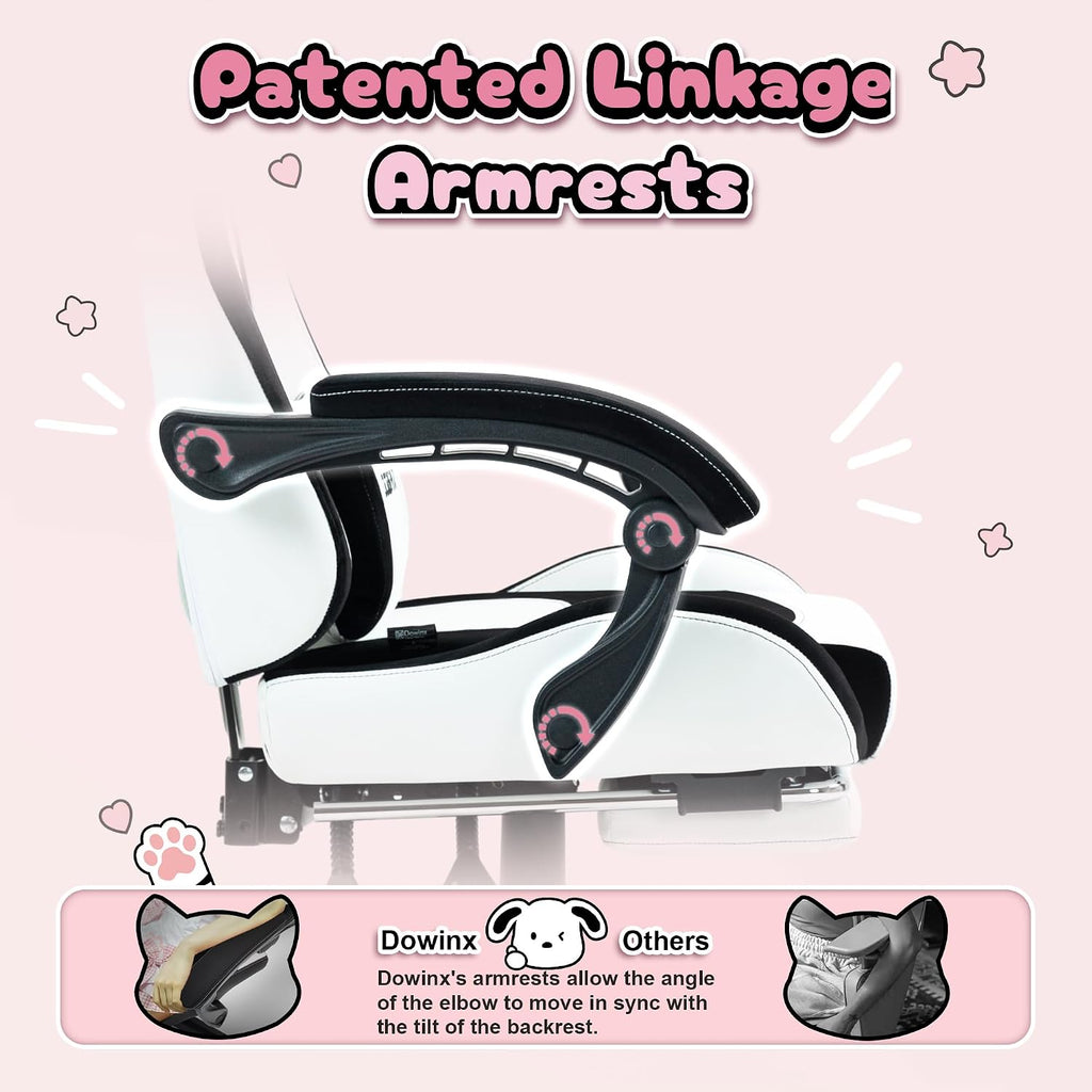 Dowinx Gaming Chair Cute with Plush Doggy and Massage Lumbar Support, Ergonomic Computer Chair for Girl with Footrest and Headrest, Comfortable Game Chair 290lbs for Adult, Teen, Black and White