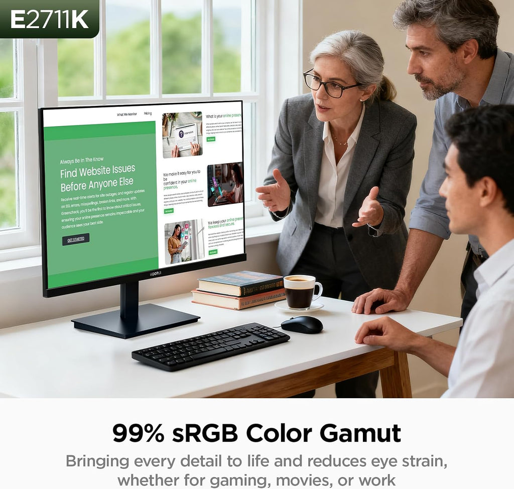 KOORUI 27 Inch Gaming Office Monitor 144Hz IPS Display, FHD 1080P with FreeSync, Eye Care TÜV Rheinland Certified with Slim Bezels, HDMI VGA Ports, Ergonomic Tilt, VESA Mount, Black