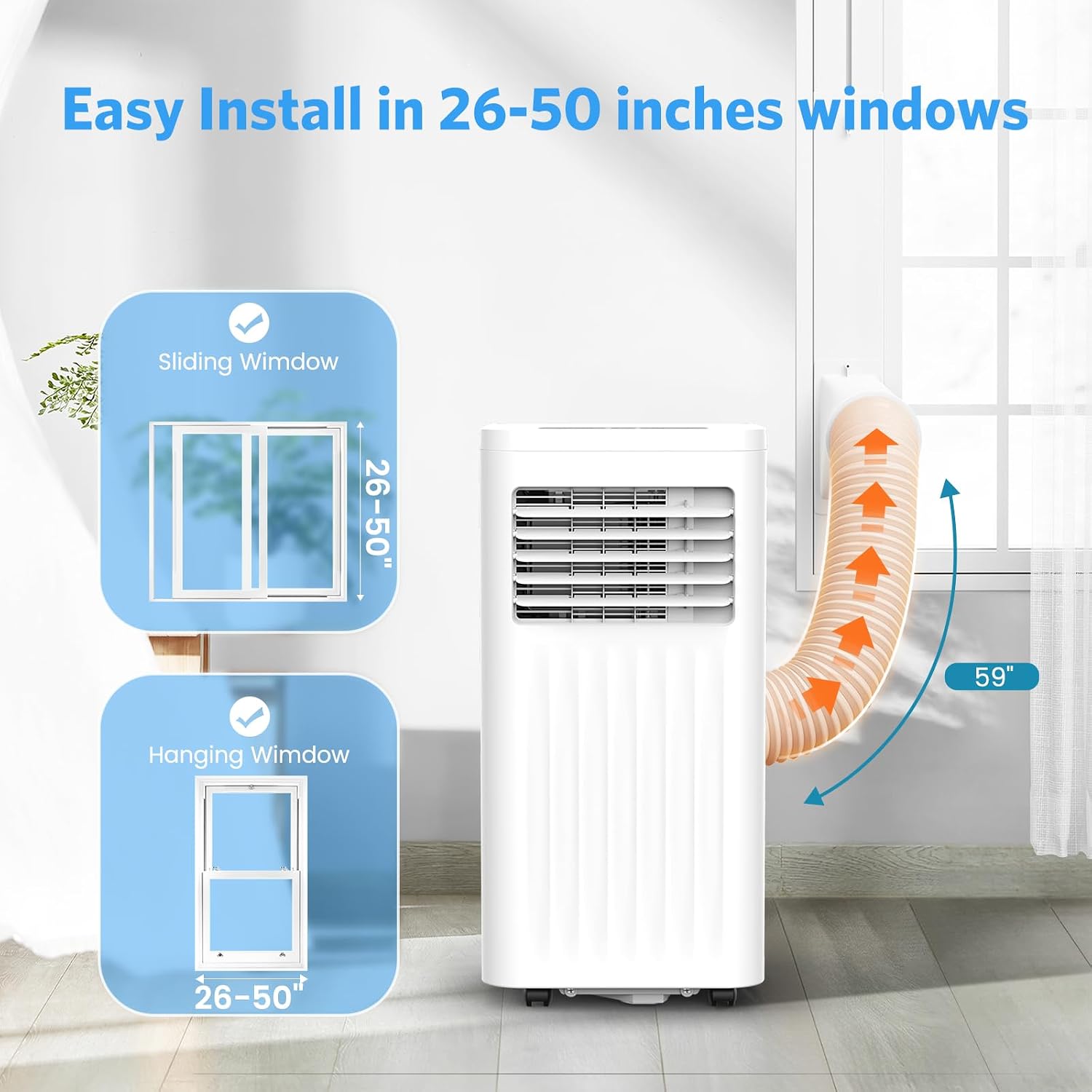 Electactic 8000 BTUs Quiet Portable Ac Unit for Room up 350 Sq.Ft, Portable Air Conditioners with Cooling, Fan, Sleep Mode, Dehumidifier, 24H Timer, Remote Control, Drain Hose