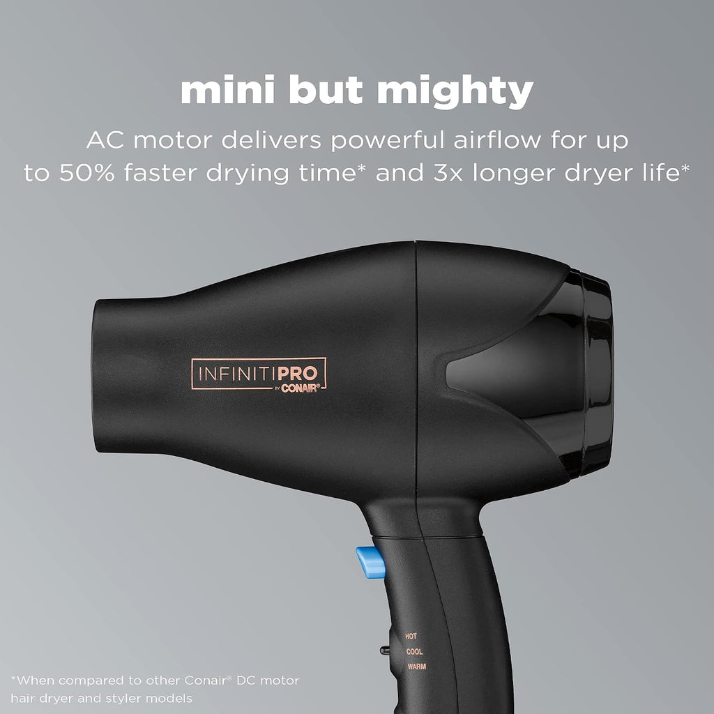 INFINITIPRO by CONAIR Travel Hair Dryer, Mighty Mini Compact Lightweight Professional AC Motor Hair Dryer| (Pack of 4)
