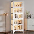5 Tier Glass Display Cabinet with Flip-Up Doors, 67' Curio Cabinet with 13-Color LED Lights, 3-Side Tempered Glass Display Case for Books, Collectibles, Figures, White