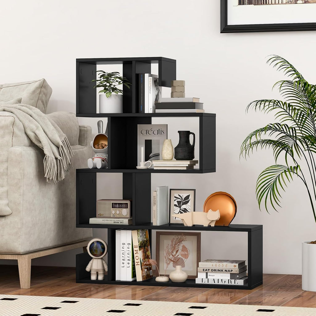 Giantex 5-Tier S-Shaped Bookshelf of 2, Geometric Bookcase w/Open Cubes, Modern Decorative Display Shelf w/Anti-Toppling Kits, Freestanding Storage Rack for Living Room, Study, Home, Office
