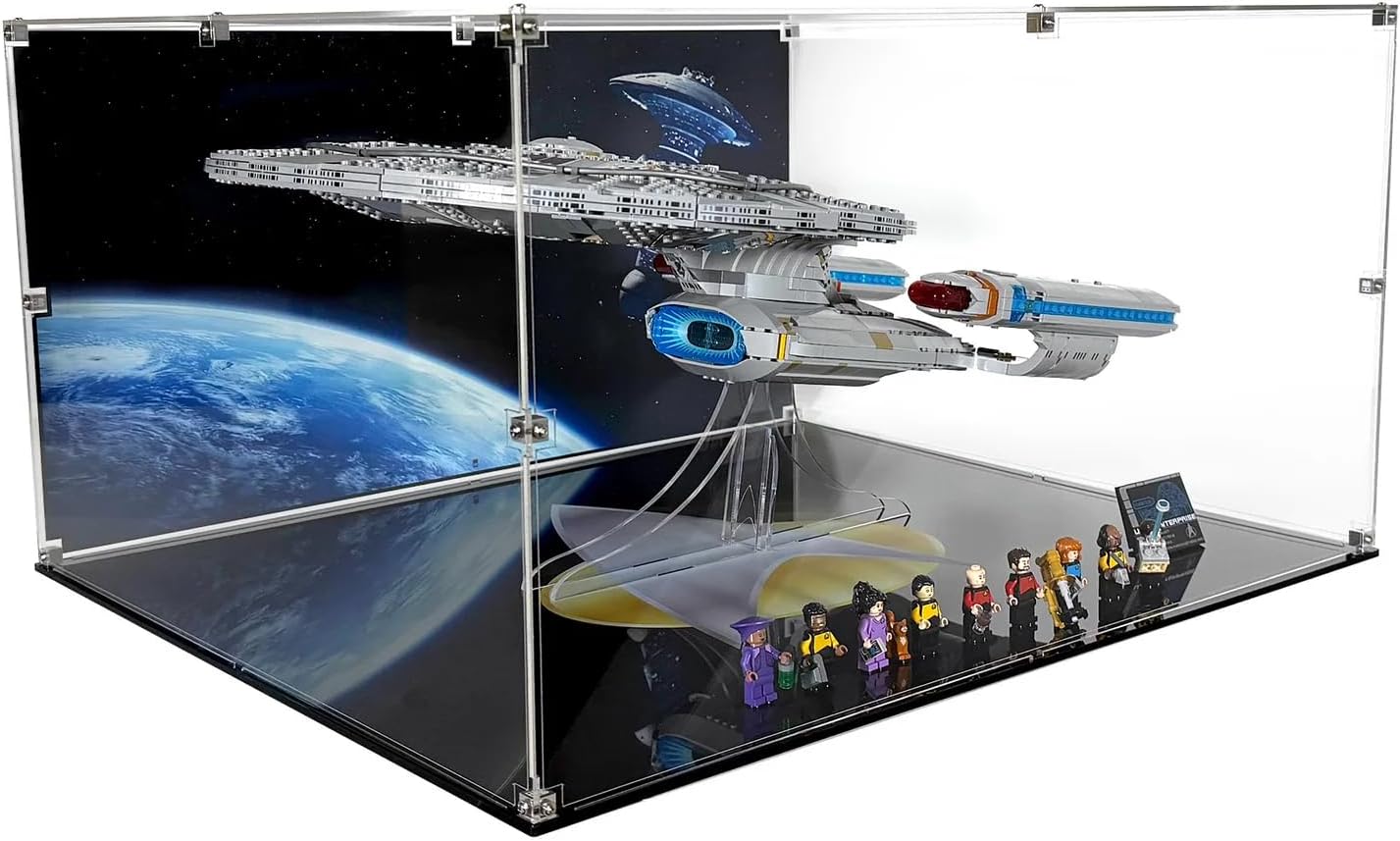 Horizontal Display Case Compatible with LEGO 10356 U.S.S. Enterprise D – Dustproof UV Printed Acrylic – Set Not Included