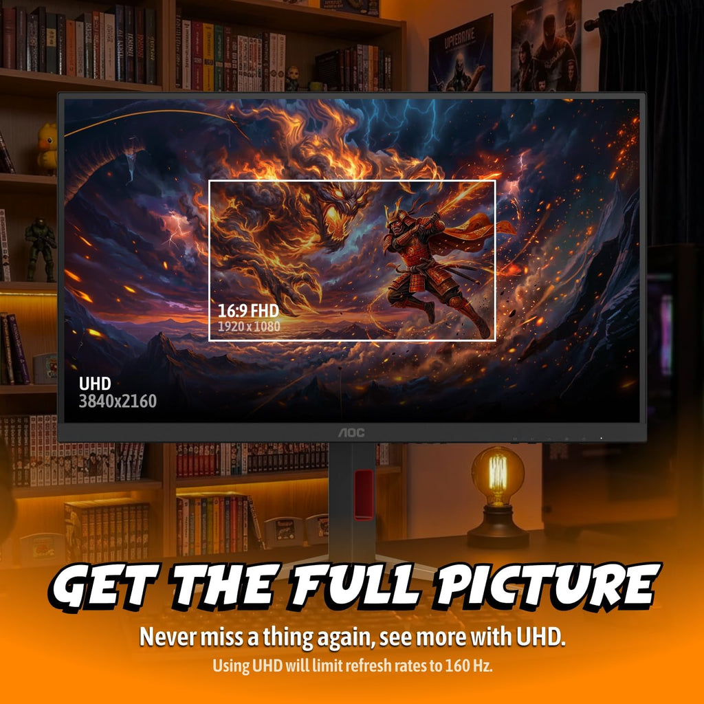 AOC 27 Inch 4K Gaming Monitor, Mini-LED IPS, 3840x2160 160Hz / FHD 320Hz, 1ms, HDMI 2.1, Display HDR 1000, G-SYNC Compatible, Height Adjustable Stand, USB Hub, U27G4XM