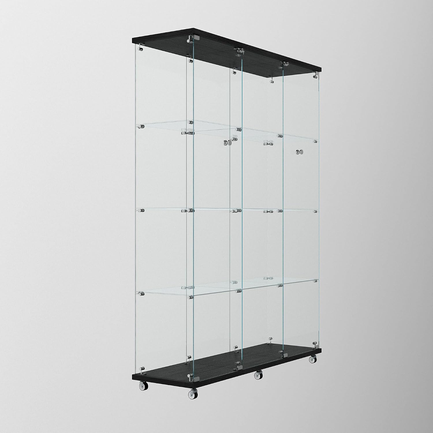 Glass Display Cabinet with 4 Shelves Extra Large,LED Lights and Wheels, Rolling 2 Doors Curio Cabinet with Lock 64.88' High Led Curio Display Cabinet Showcase for Living Room,Bedroom,Black
