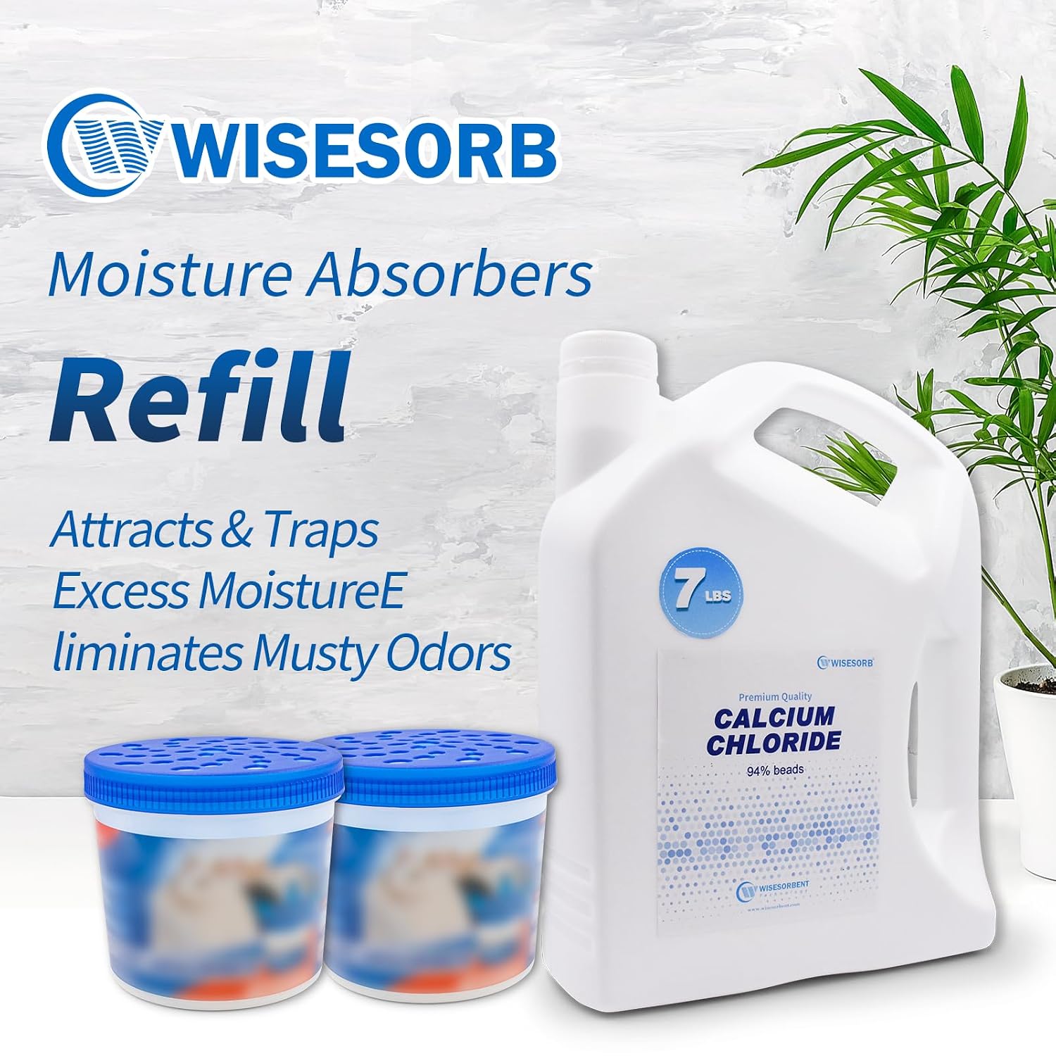 Wisesorb 35LBS Calcium Chloride Desiccant, Moisture Absorbers Refill Beads - Fragrance Free, Moisture Absorber Refill