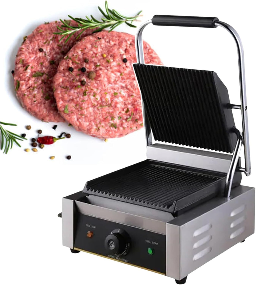 Electric Contact Grill, 1800W Stainless Steel Steak Maker, Commercial Panini Press, 50°C~300°C Adjustable Temperature, Even Heating, Fast Heating,110V