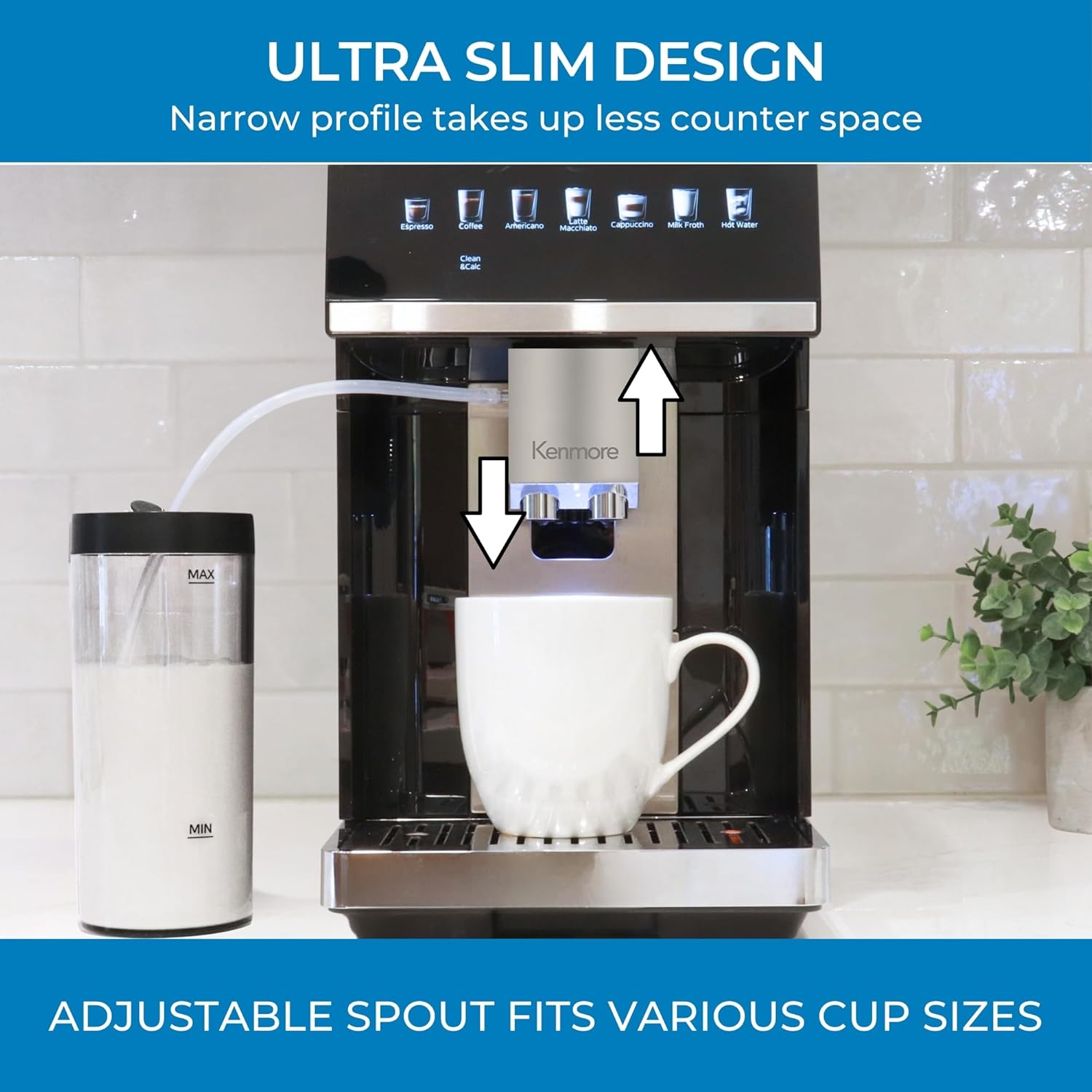 Kenmore Fully Automatic Coffee Maker - With Grinder, Milk Frother & Steamer, Auto Tamper, Descaler Expresso Machine, cafeteras electricas modernas machines For Home/Office Black