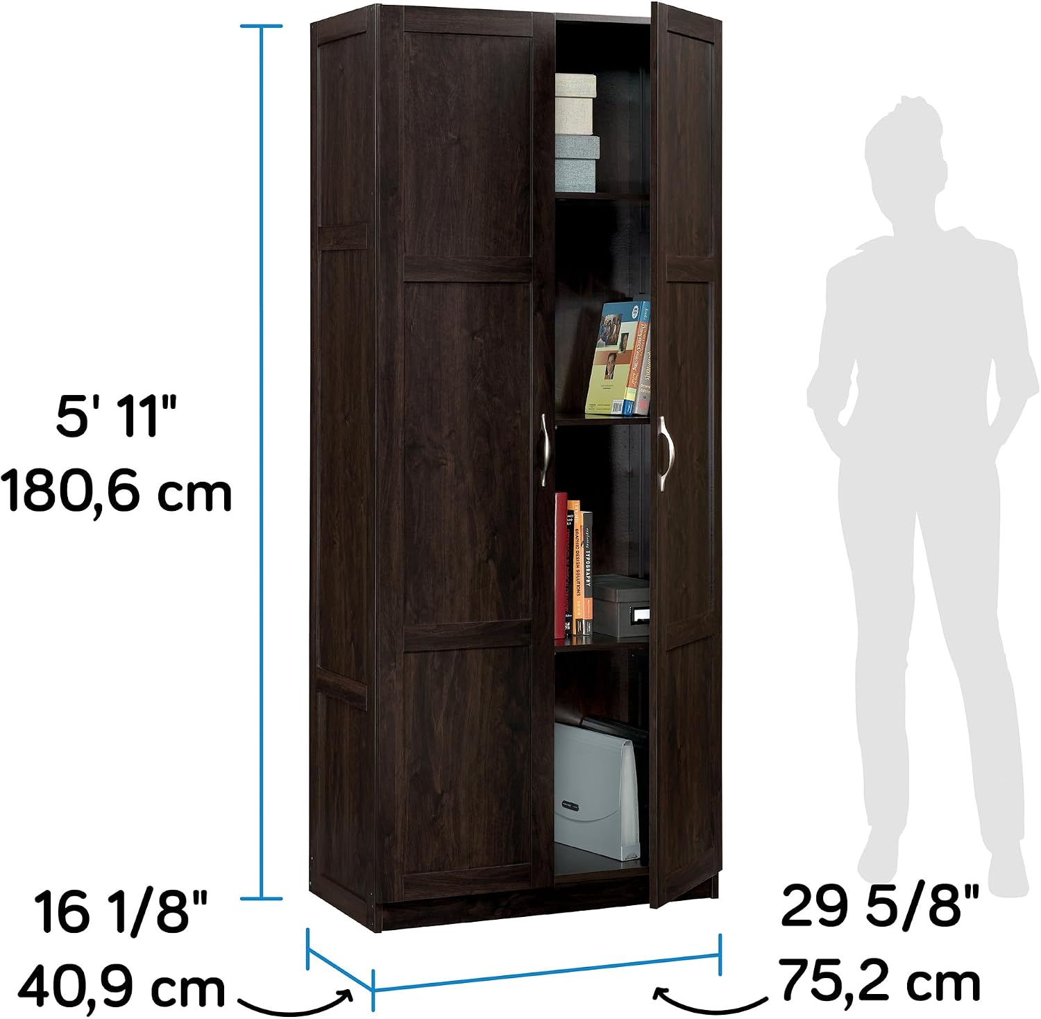 Sauder Storage Cabinet/ Pantry cabinets, 29.61 ' x D: 16.02 ' x H: 71.50', Cinnamon Cherry finish