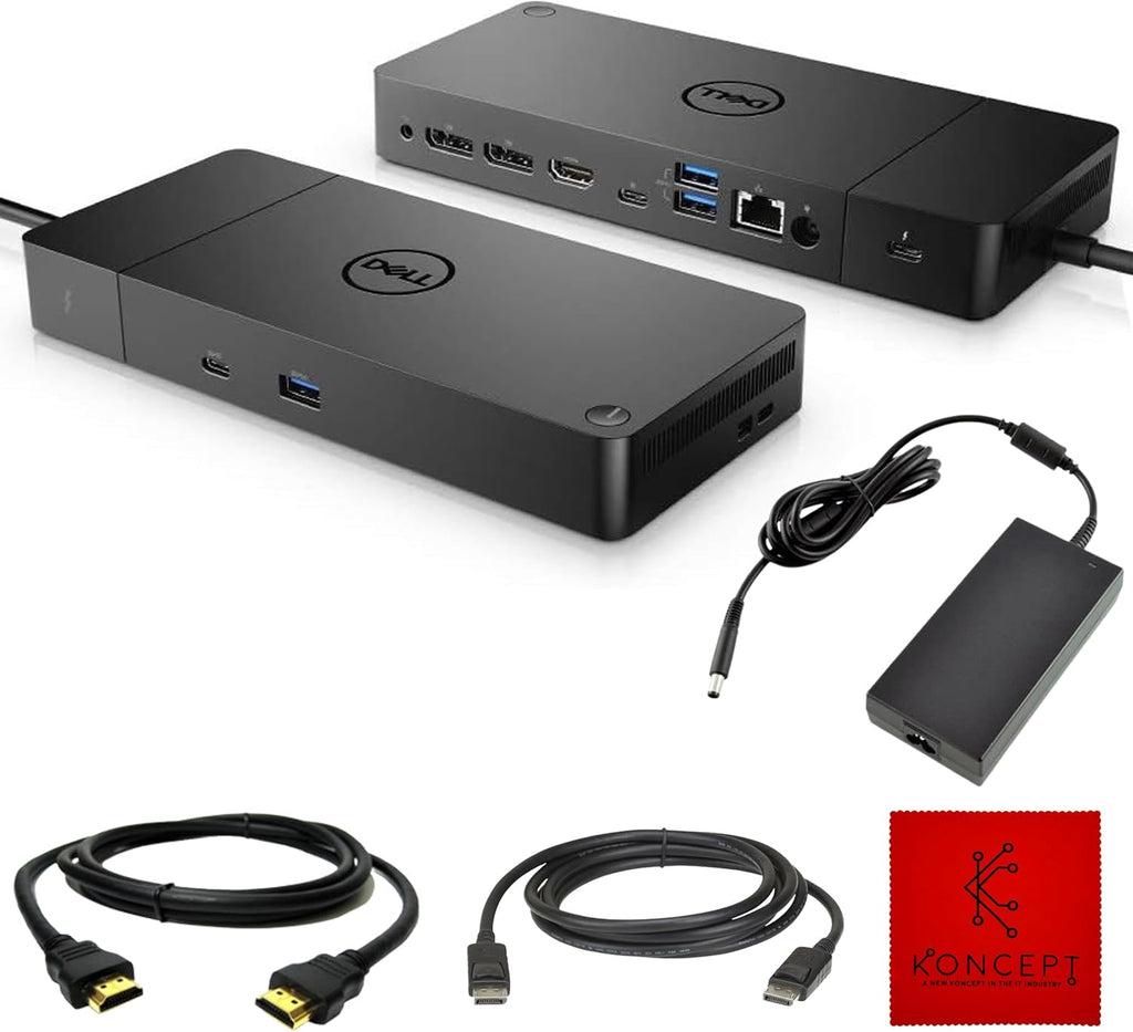 Dell WD19TBS Thunderbolt Dock - USB C Docking Station Dual Monitor with 180W AC Adap TER, HDMI Cable, DisplayPort Cable & Cleaning Cloth - Laptop & Computer Docking Station (Renewed)