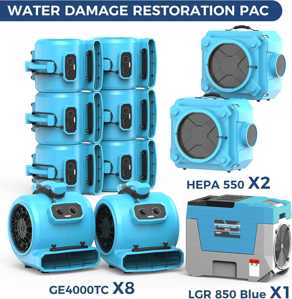 ALORAIR Water Damage Restoration Combo Package 8x Air Mover 2x Air Scrubber 1x Commercial Dehumidifier Ideal for Industrial, Commercial & Home Use-Set 3