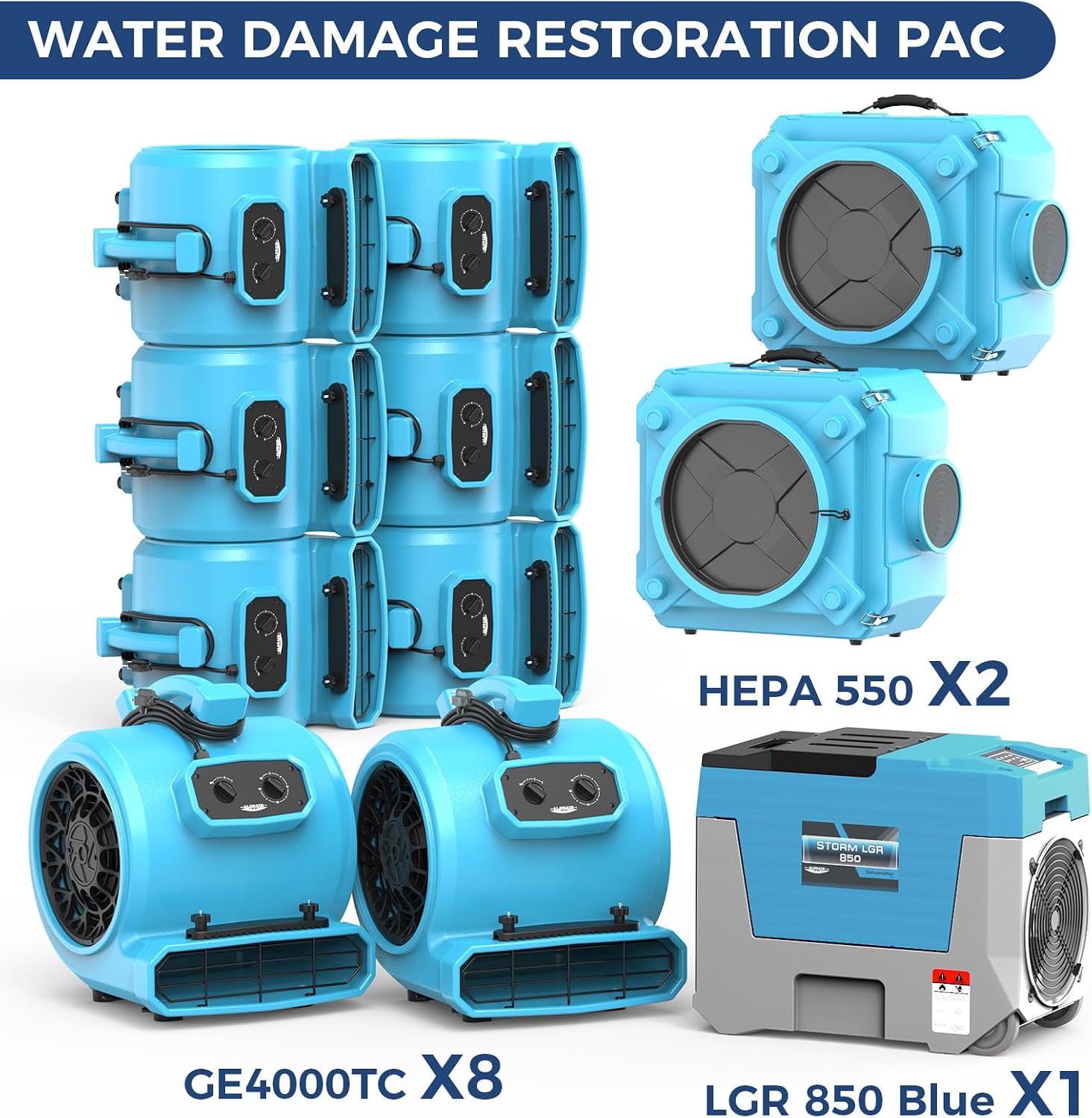 ALORAIR Water Damage Restoration Combo Package 8x Air Mover 2x Air Scrubber 1x Commercial Dehumidifier Ideal for Industrial, Commercial & Home Use-Set 3