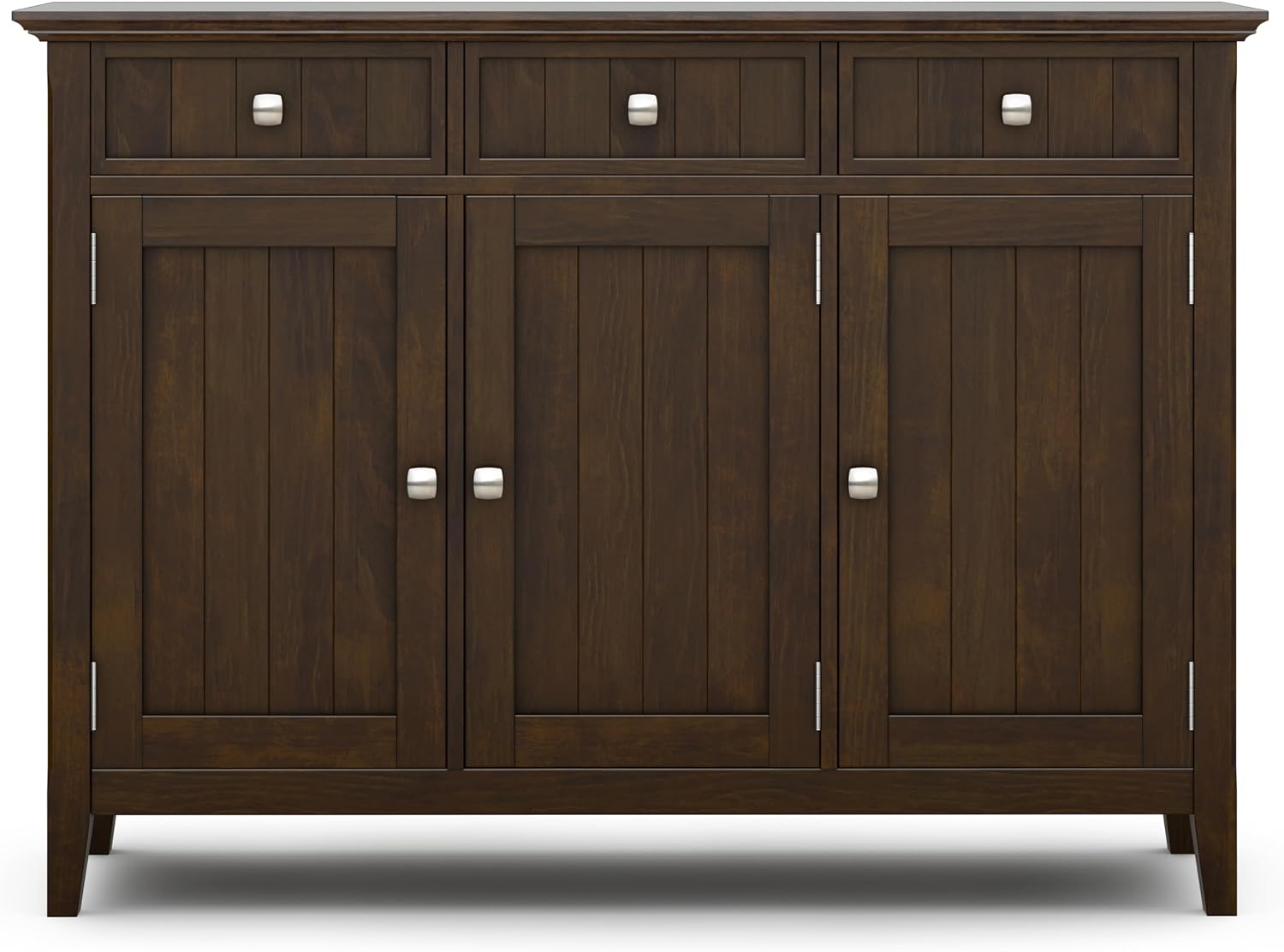 SIMPLIHOME Acadian Storage Cabinet - 51 inch Wide Solid Wood Entryway Storage Cabinet in Brunette Brown, Transitional Cabinet for Hallway or Living Room with 3 Drawers and Adjustable Shelves