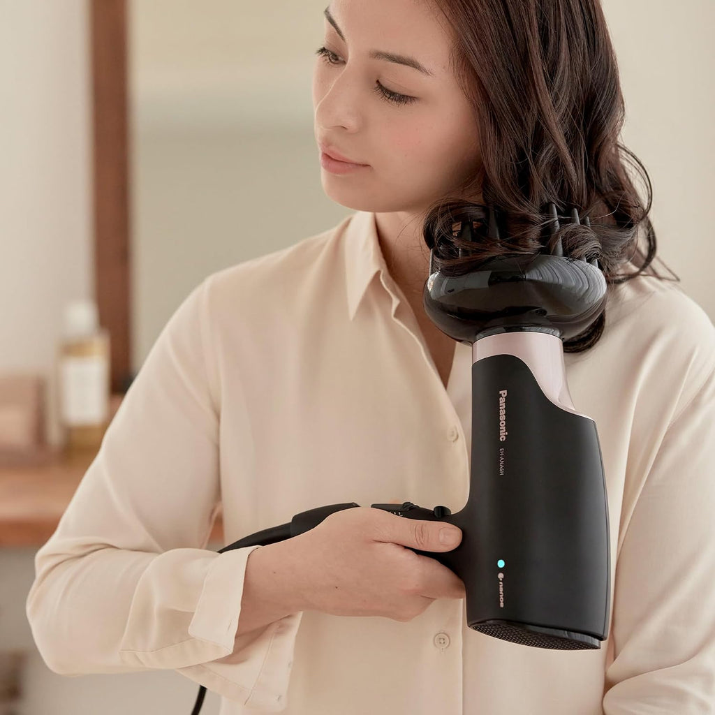 Panasonic Nanoe Salon Hair Dryer with Oscillating QuickDry Nozzle, Diffuser & Concentrator Attachments, 3 Heat & 2 Speed Settings, Japanese Technology for All Hair Types – EH-ANA6HN (Black/Pink Gold)