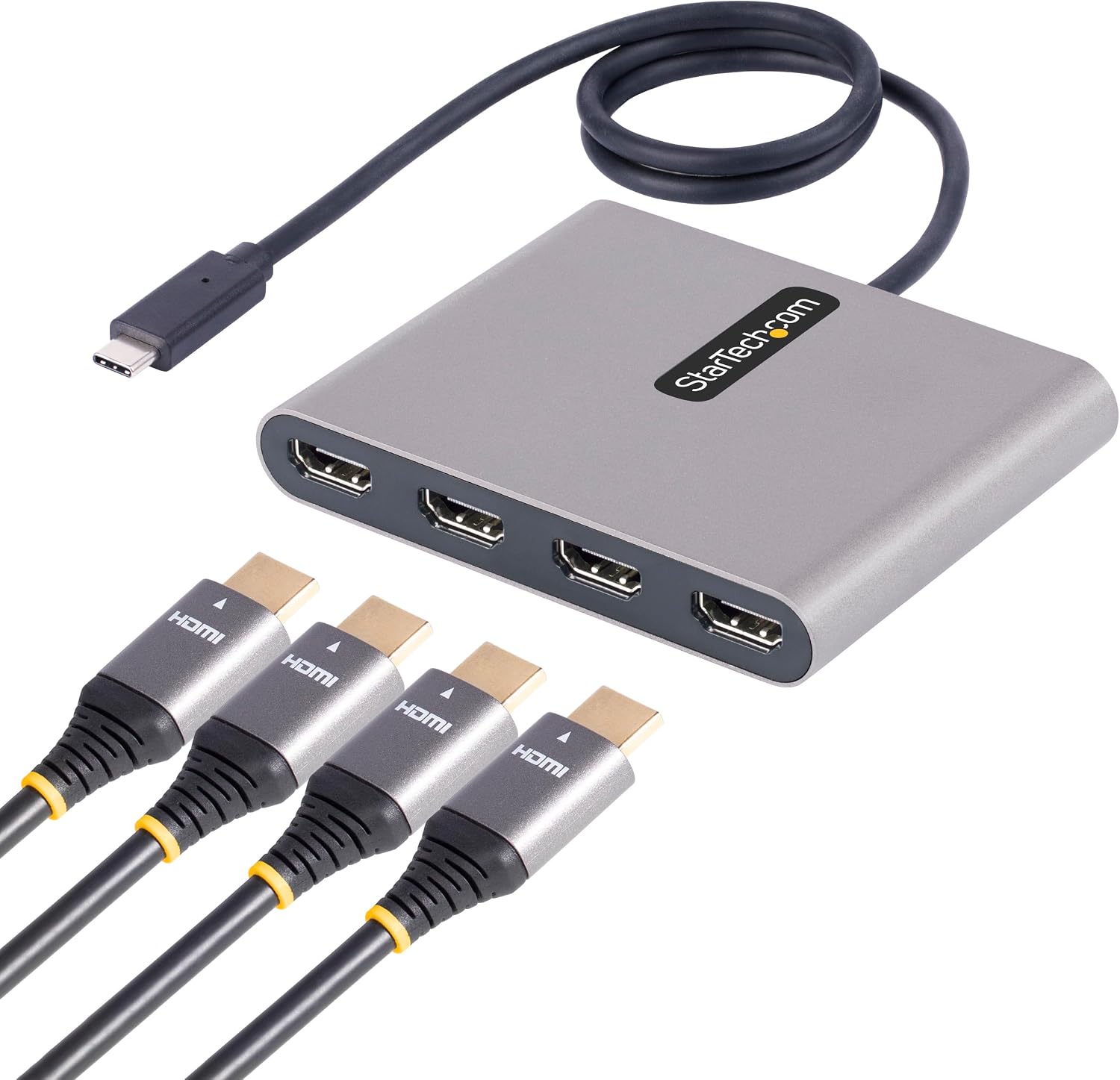 StarTech USB-C to Quad HDMI Adapter, USB Type-C to 4 HDMI Monitor Converter, 4x 1080p 60Hz, External Video Graphics Card, Windows Only, TAA, for Laptops/Desktops, Bus Powered, 50cm Cable
