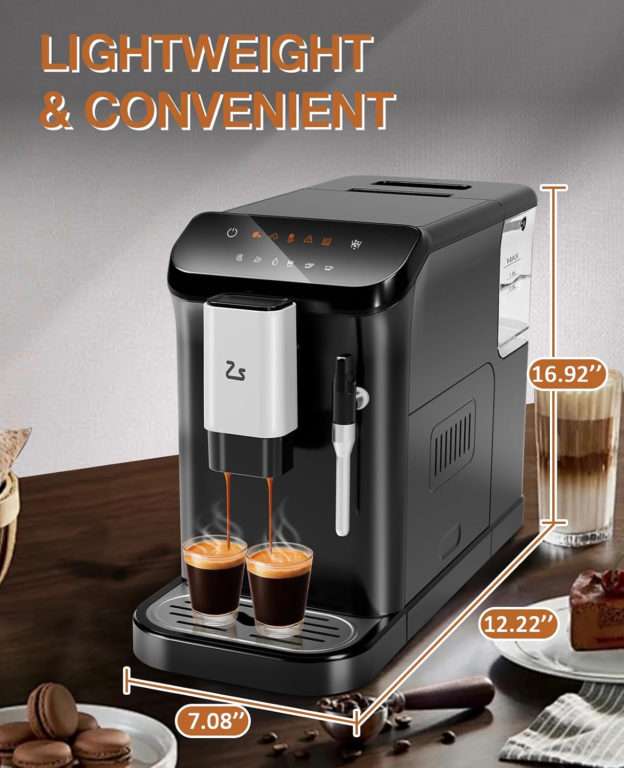 Fully Automatic Coffee Machine, 20 Bar Professional Espresso Machine with Grinder & Milk Frother, 1-15 Adjustable Grind Size Levels, 1.5L Water Tank, Cappuccino & Latte Machine for Home