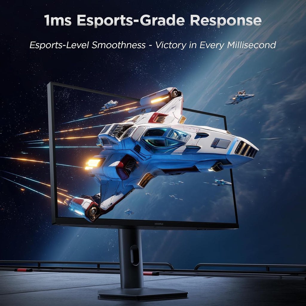 KOORUI 27' 4K QD-Mini LED Gaming Monitor - Dual-Mode (UHD 160Hz or FHD 320Hz), 1ms, 99% Adobe RGB, HDR1400, 90W USB-C, HDMI 2.1/DP1.4, VESA, Tilt Height Swivel Vertical Adjustment, Black, S2741LM