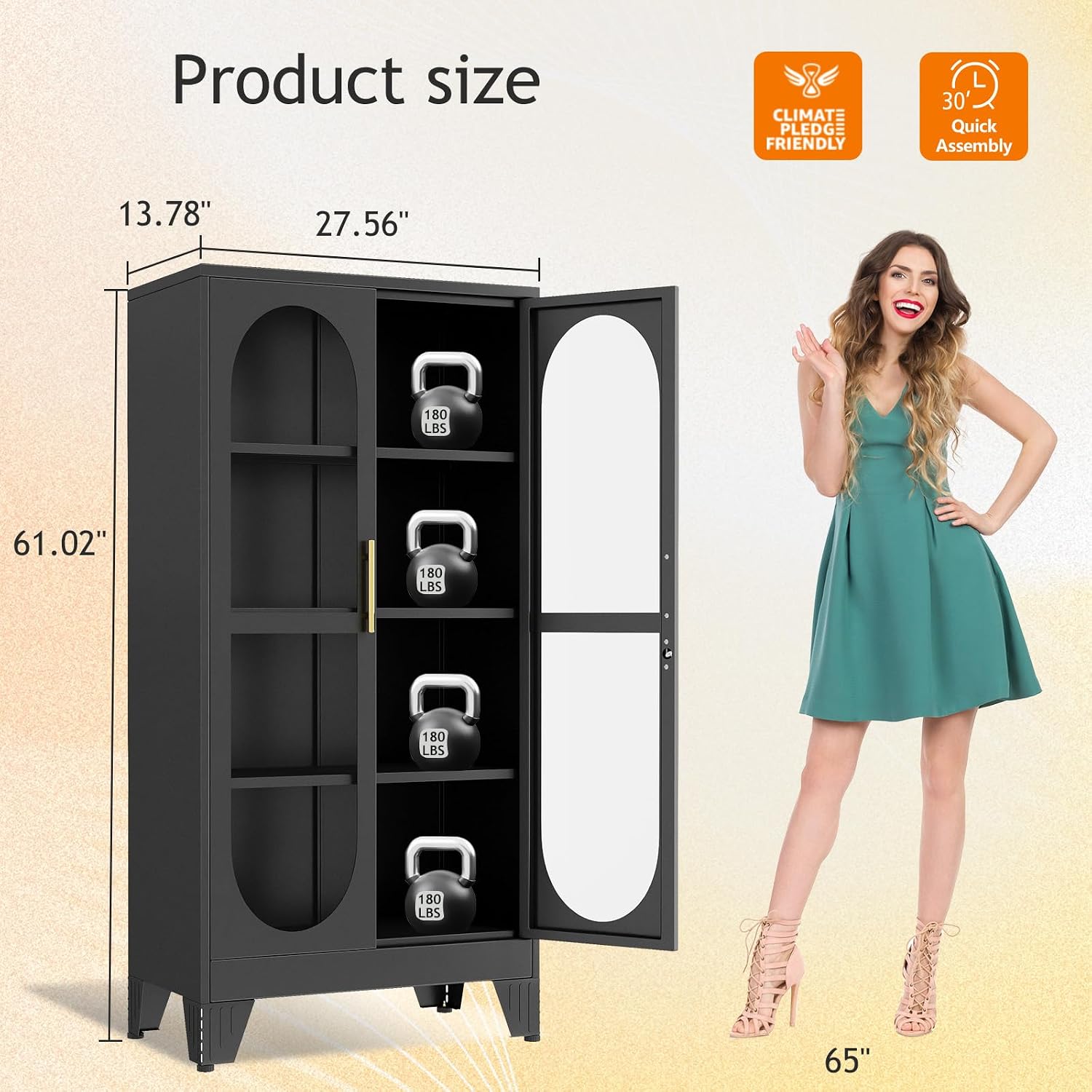 GAIOUS 61' Tall Metal Curio Cabinet, Display Cabinet with Glass Door, 4 Tier Liquor Cabinet with 3 Adjustable Shelves, Locking Glass Display Case for Collectibles, Showcase Storage Cabinets, Black