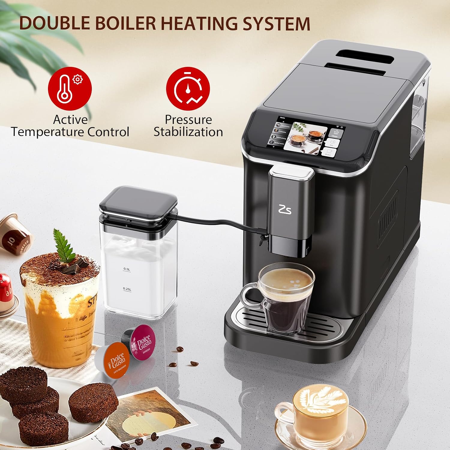 Fully Automatic Espresso Machine with Grinder, Espresso Machine with Milk Frother, 1-15 Adjustable Grind Size Levels, 1.5L Water Tank, Auto-Cleaning, Cappuccino & Latte Machine for Home