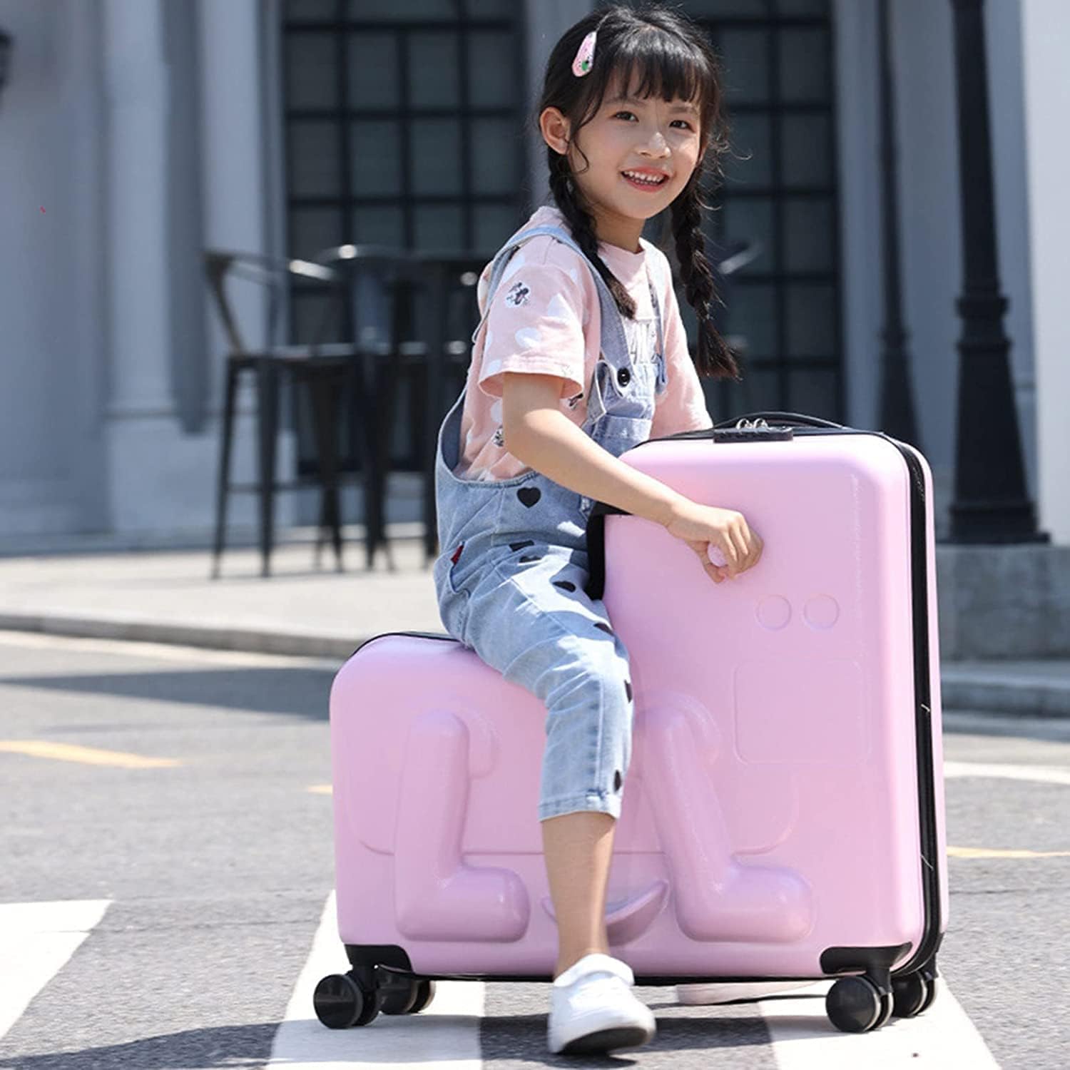 DNYSYSJ 24 Inch Children's Ride-On Suitcase, Trolley with Universal Wheel, Waterproof Unisex Boys Girls Travel Case with Lock, Rideable Luggage, ABS+PC, Aged 6-12 Years Old