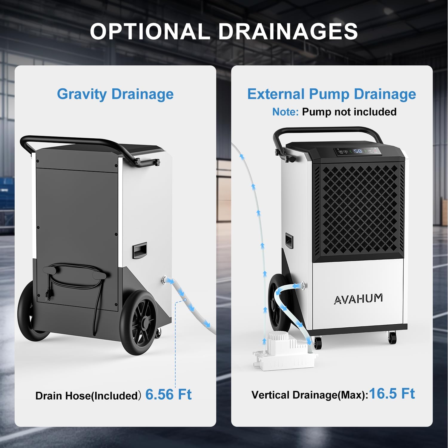 Commercial Dehumidifier,White Industrial Dehumidifier 250 Pint for 8,000 Sq.Ft Basement Warehouse Construction, Large Heavy Duty Commercial Grade Dehumidifiers with Drain Hose, Auto Defrost,Restart