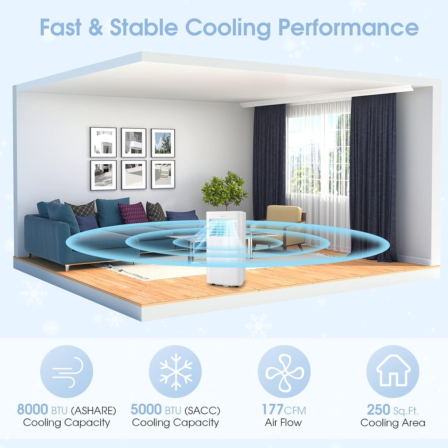 COSTWAY Portable Air Conditioner, 8000 BTU AC Unit with Built-in Dehumidifier, Fan Mode, Sleep Mode, 24H Timer, Remote Control, Window Installation Kit & Remote Control, Cools up to 250 Sq. Ft